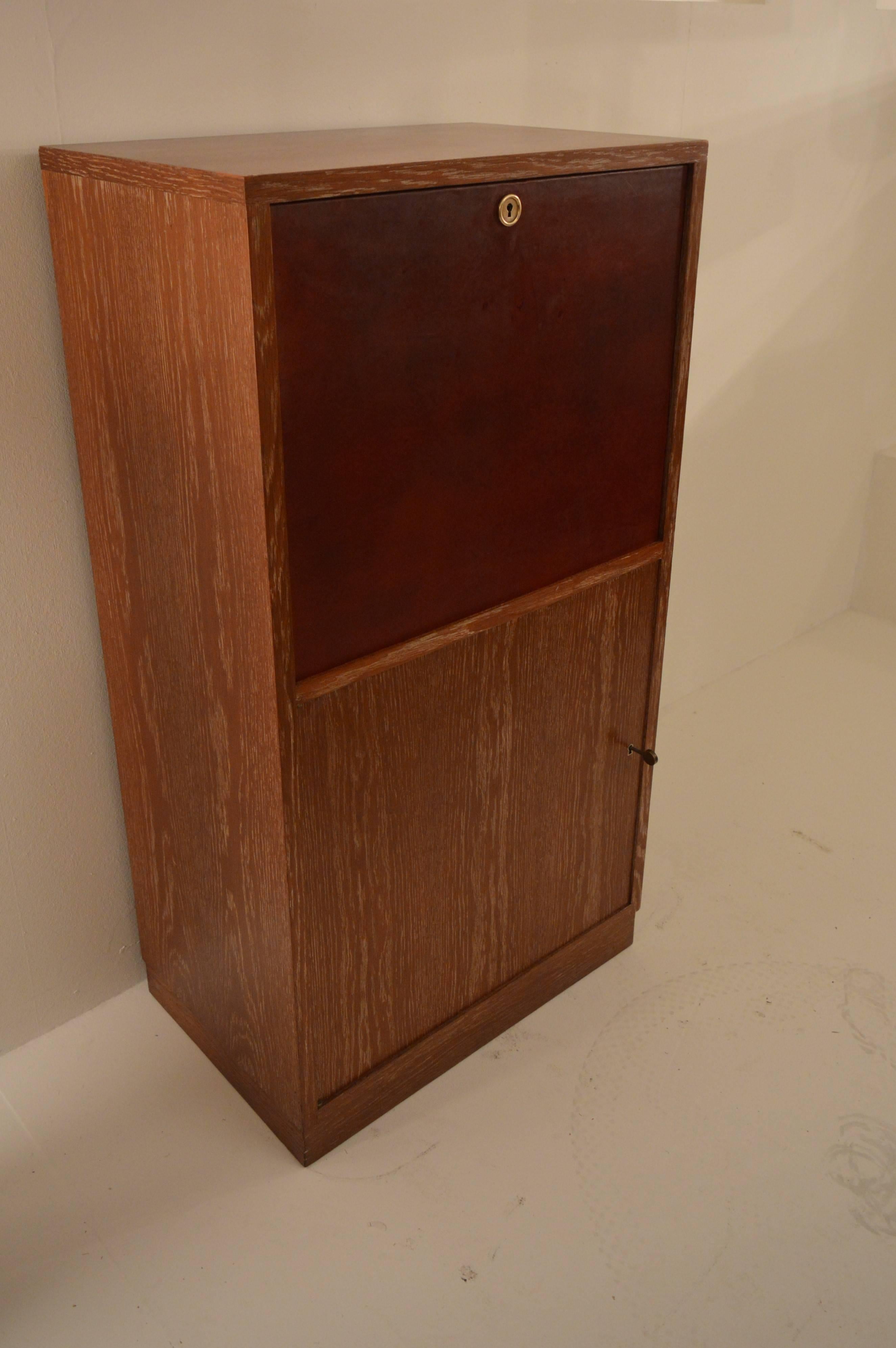 Art Deco Secretary in Oak with Door Covered in Core-Leather by Charles Dudouyt 3