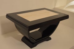 Black Lacquered Art Deco Coffee Table with Inlaid Parchment