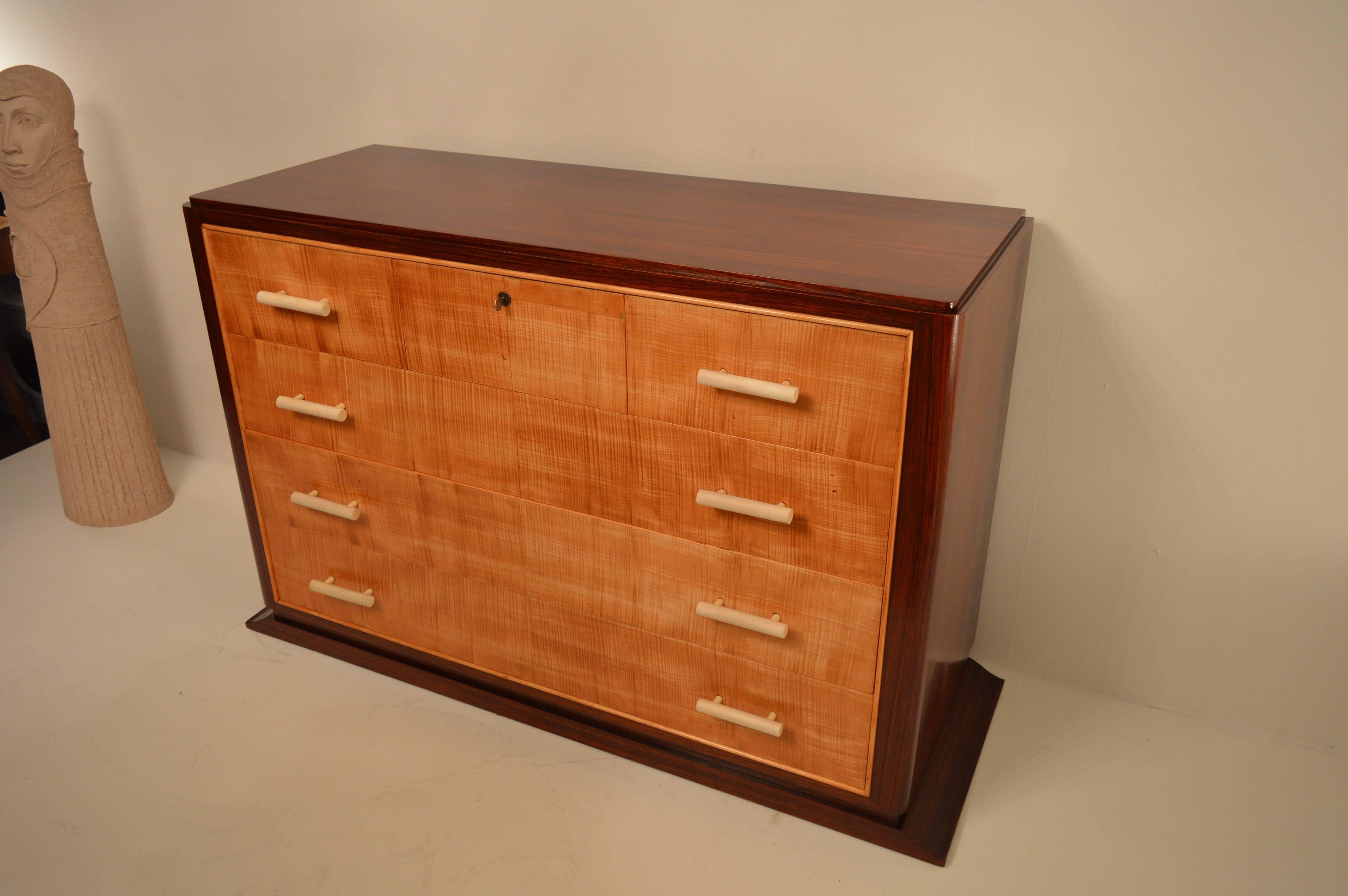 Art Deco Commode in Rosewood and Sycamore Moiree, Attributed to Mercier Freres 2