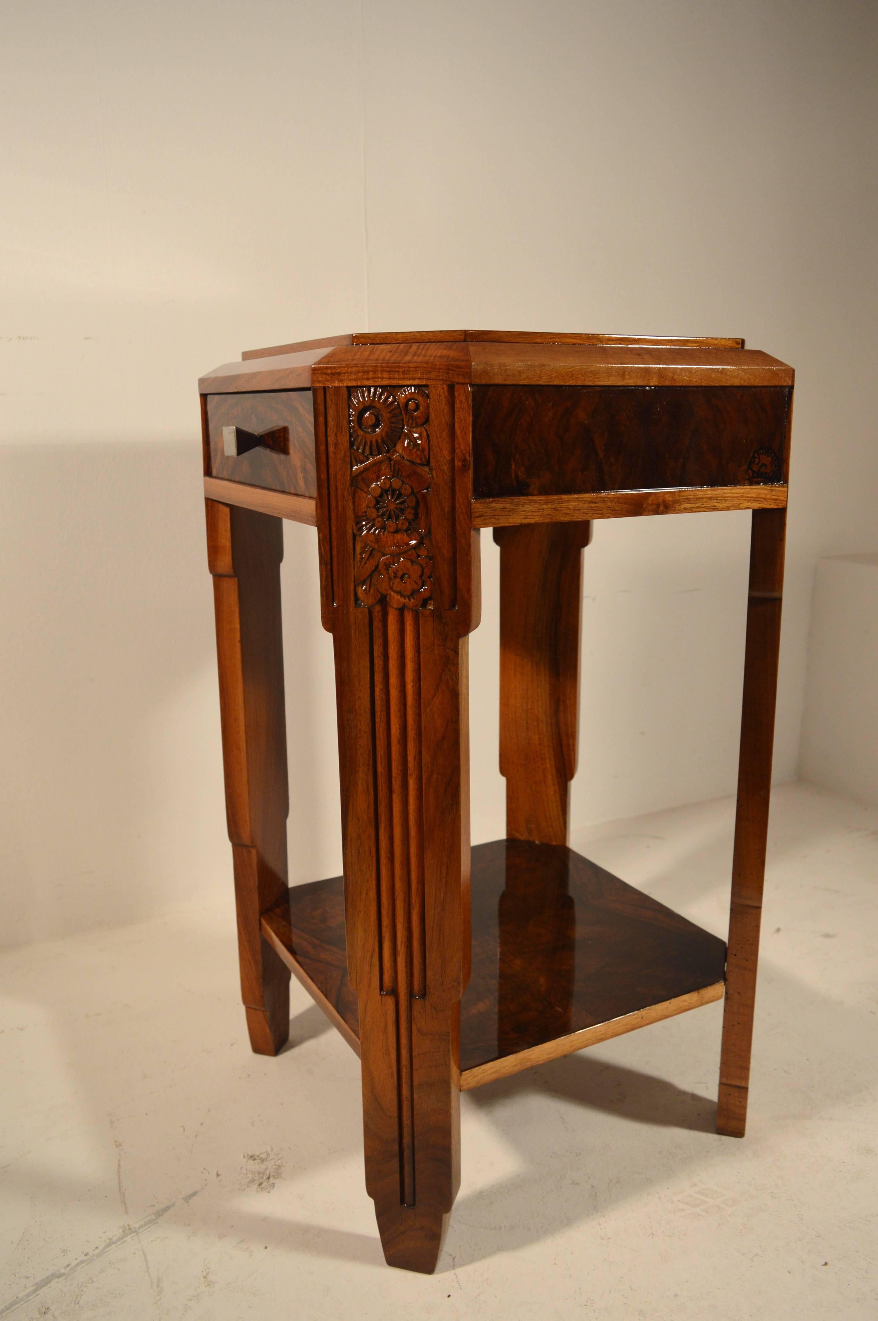 Art Deco Table Signed by Louis Majorelle in Walnut 1