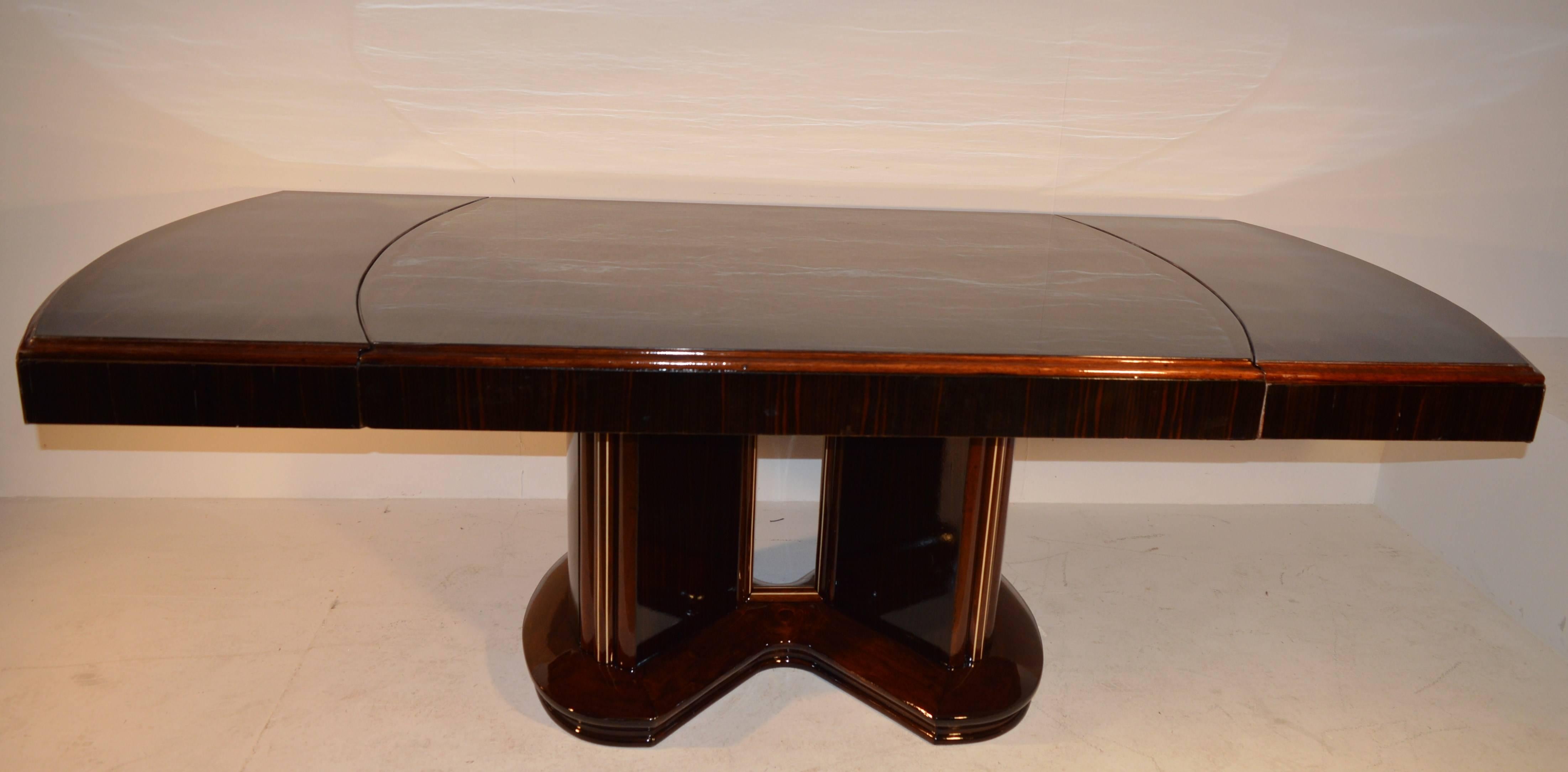 Inlay Art Deco Dining Table with Eight Chairs in Ebony Macassar