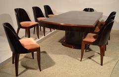 Art Deco Dining Table with Eight Chairs in Ebony Macassar