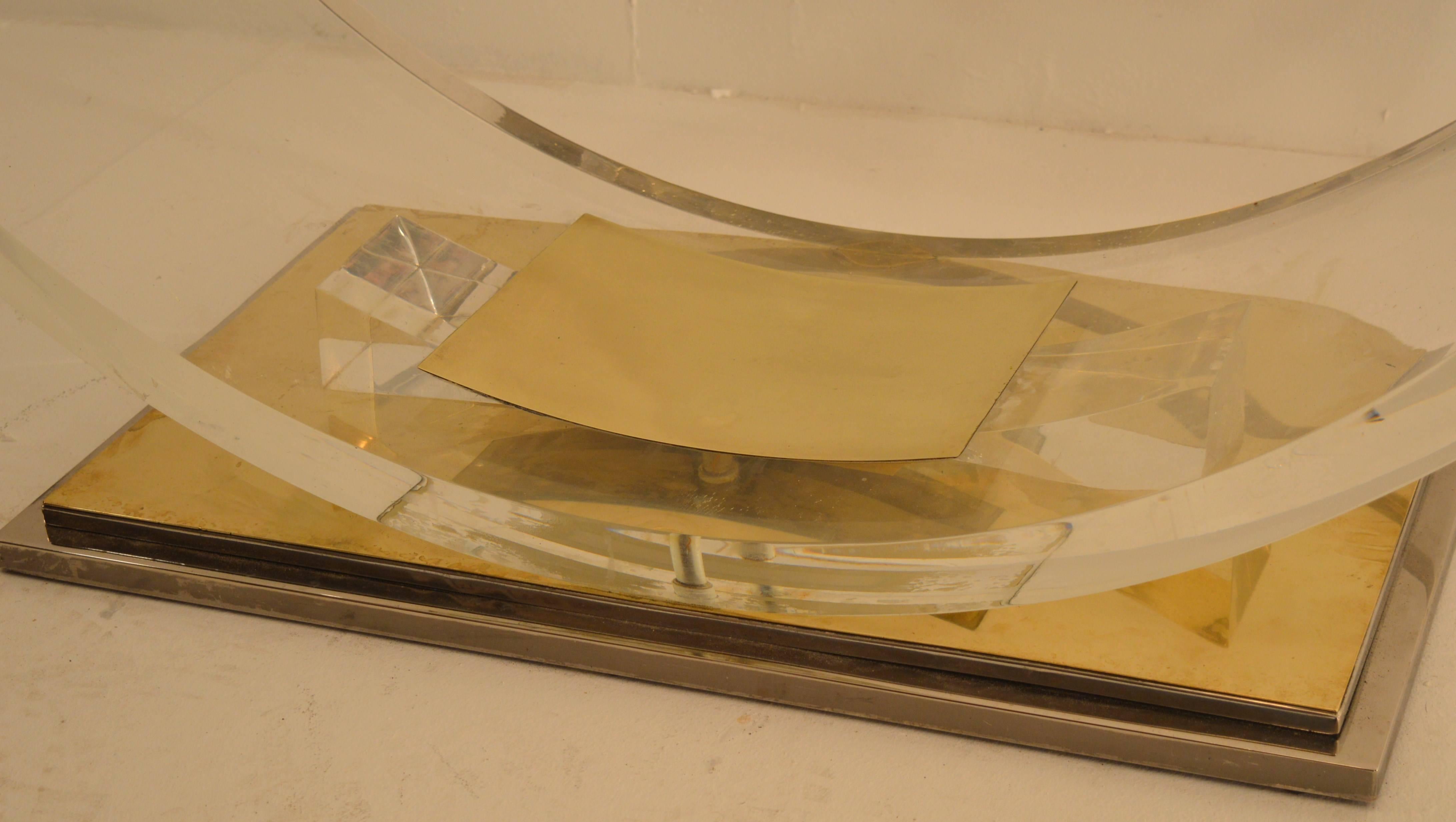 Plexiglass or Perspex Console with Iron and Brass Base and Glass Top 2