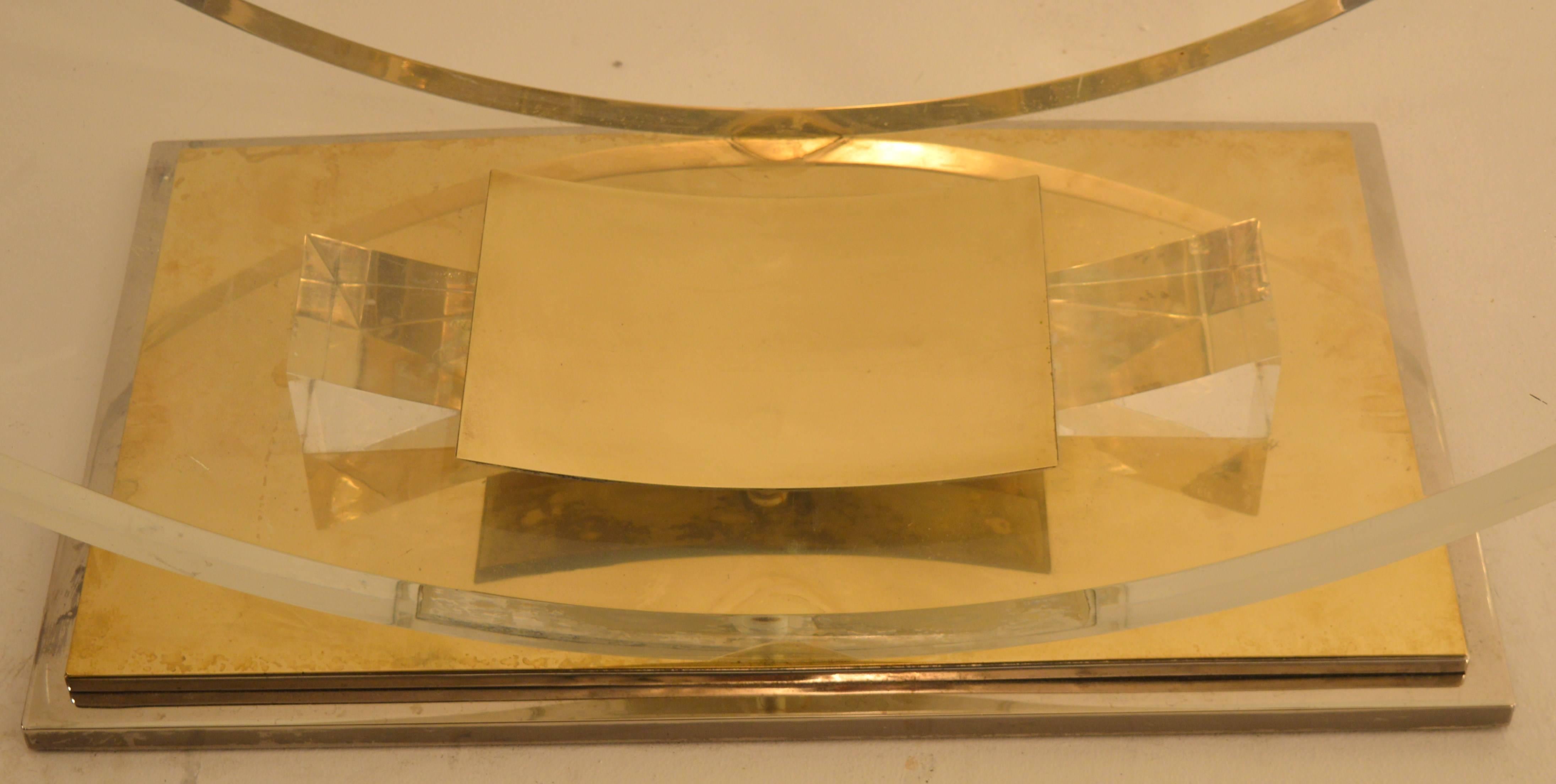Plexiglass or Perspex Console with Iron and Brass Base and Glass Top 3
