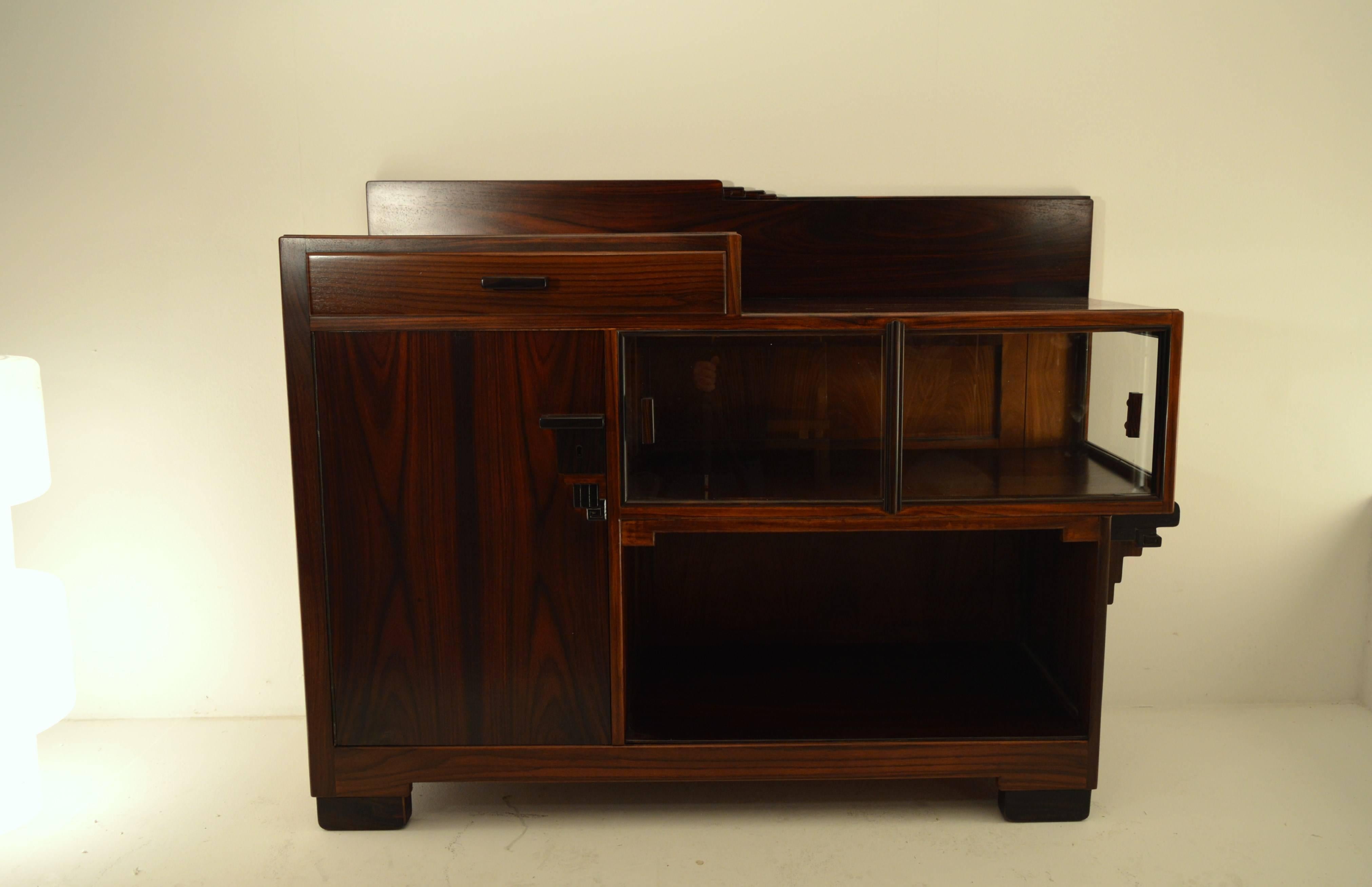 Mid-20th Century Amsterdam School Tea Cabinet in Rosewood with Ebony Details