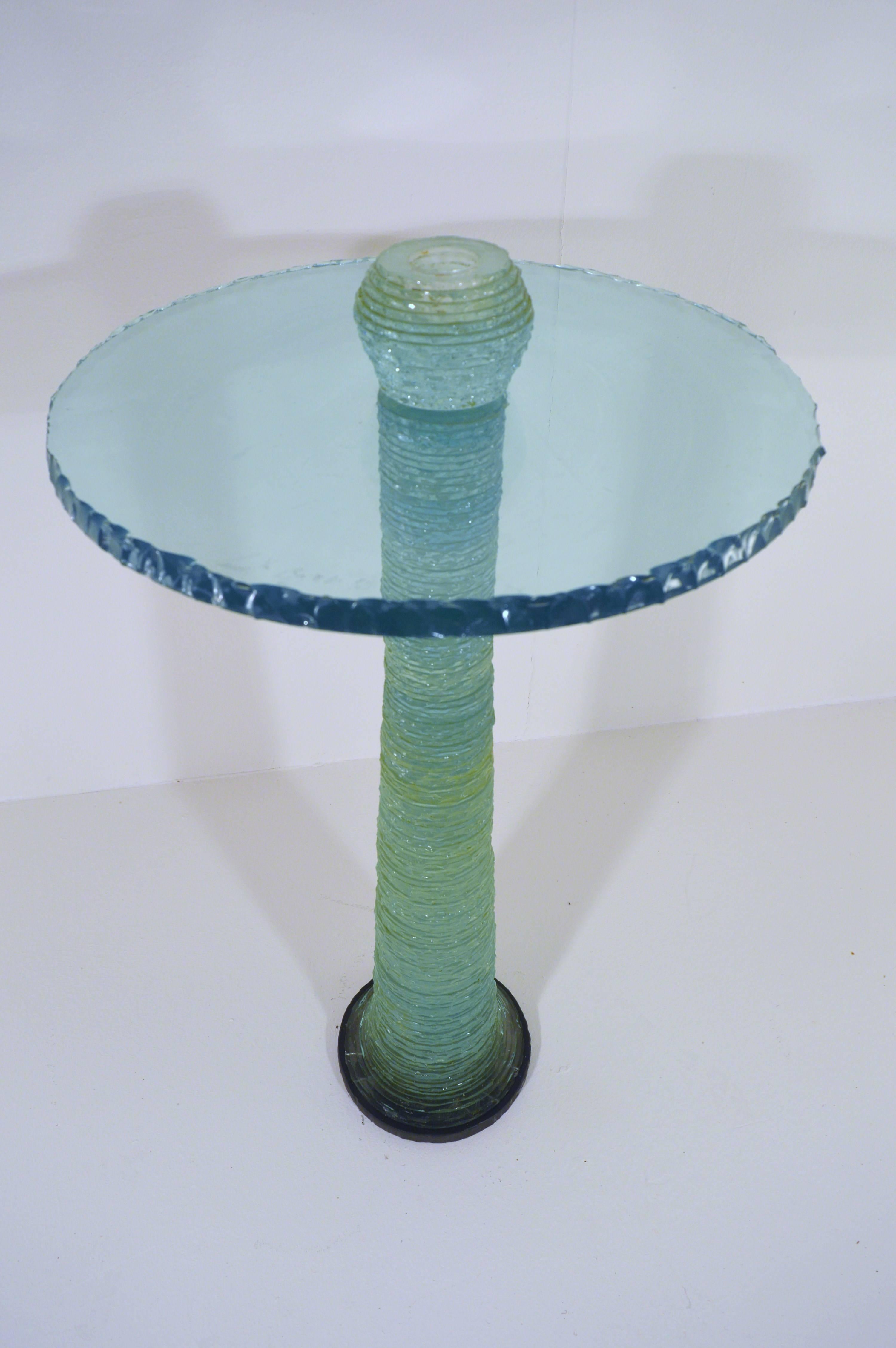 Sculptural Coffee Table with Candle Stand in Glass. Signed and Dated 1992 1