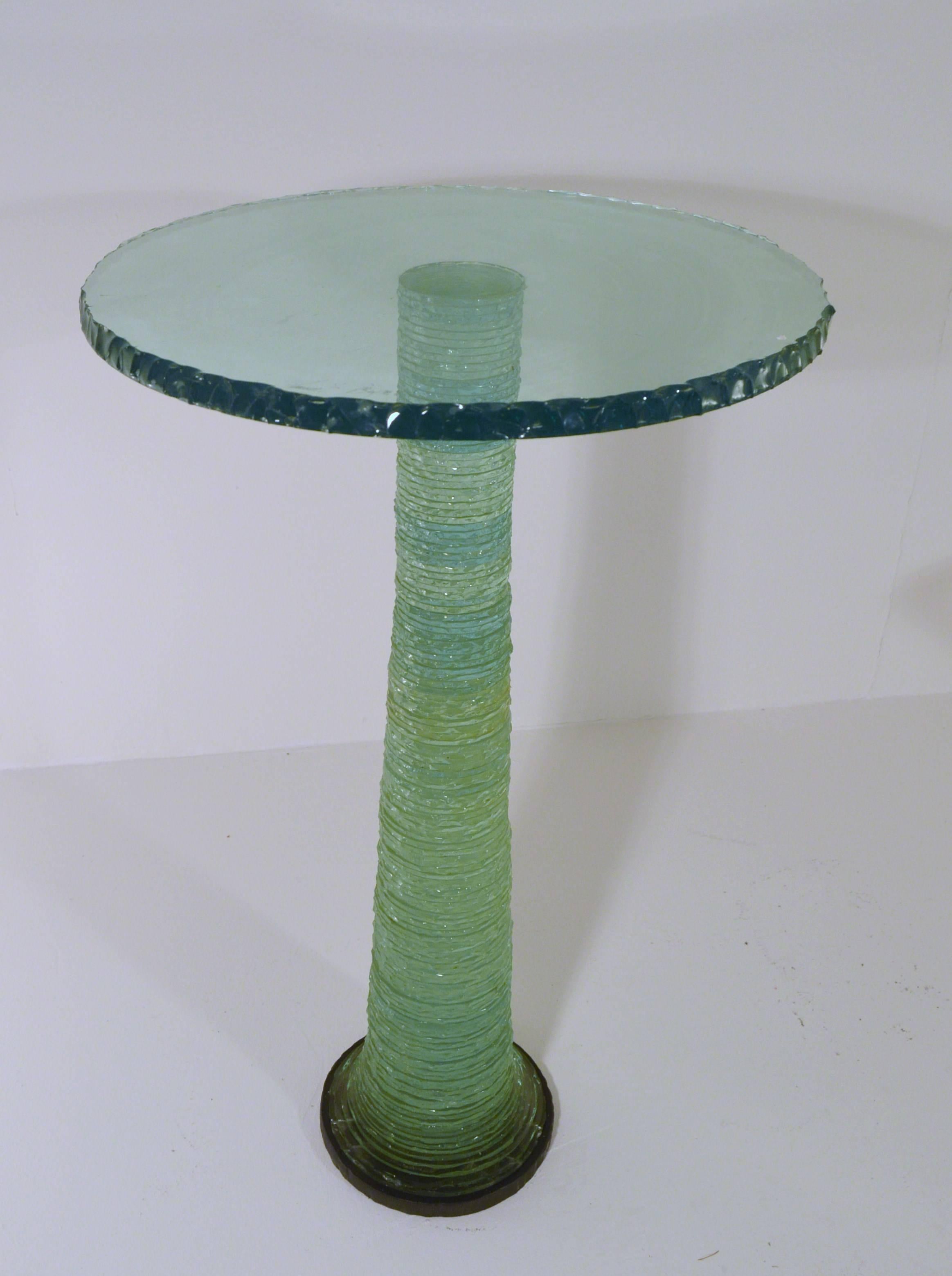 Modern Sculptural Coffee Table with Candle Stand in Glass. Signed and Dated 1992