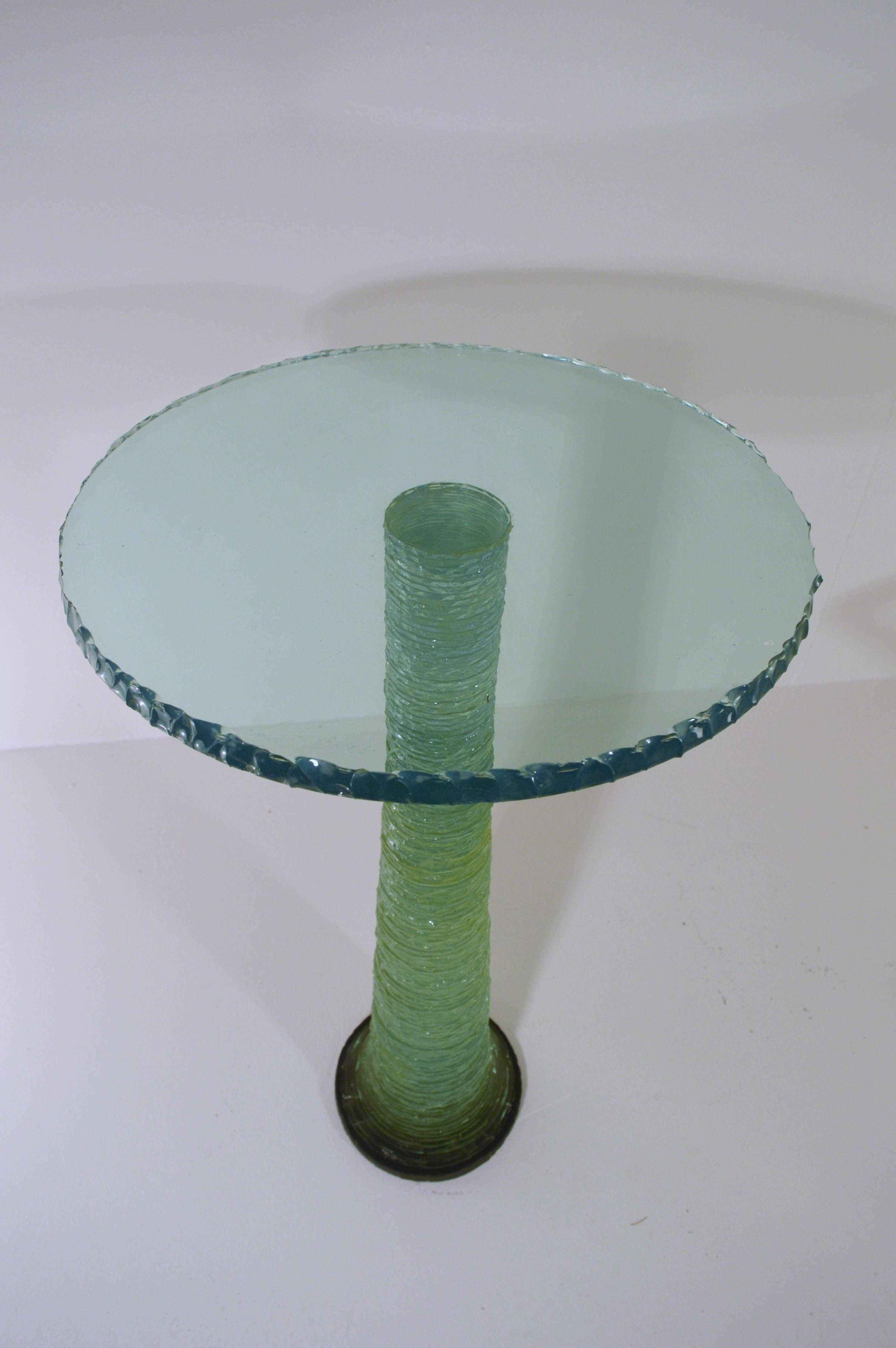 French Sculptural Coffee Table with Candle Stand in Glass. Signed and Dated 1992