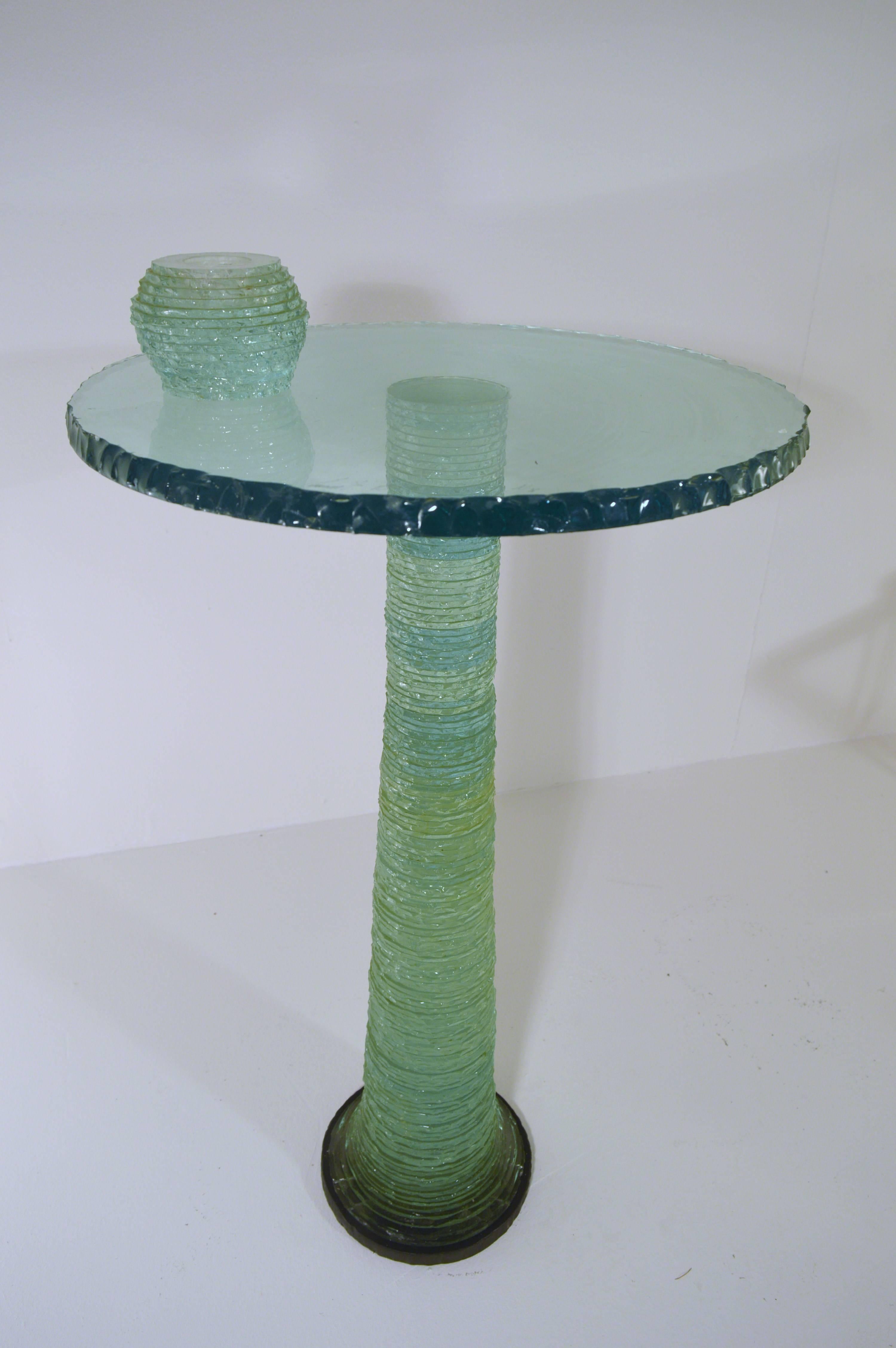 Sculptural Coffee Table with Candle Stand in Glass. Signed and Dated 1992 In Good Condition In Castenray, NL