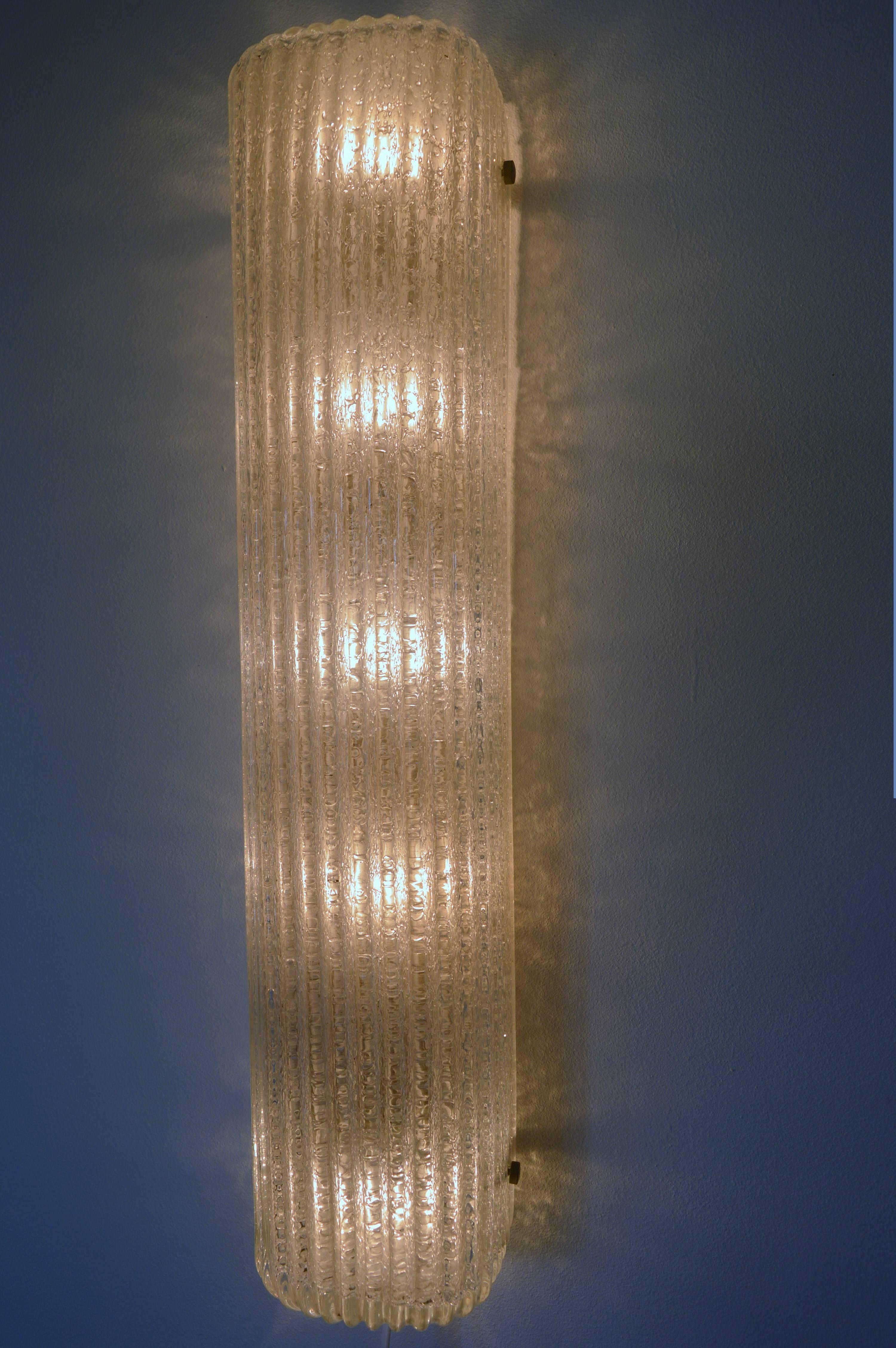 Italian Pair of Large Art Deco Wall Lamps in Murano Glass