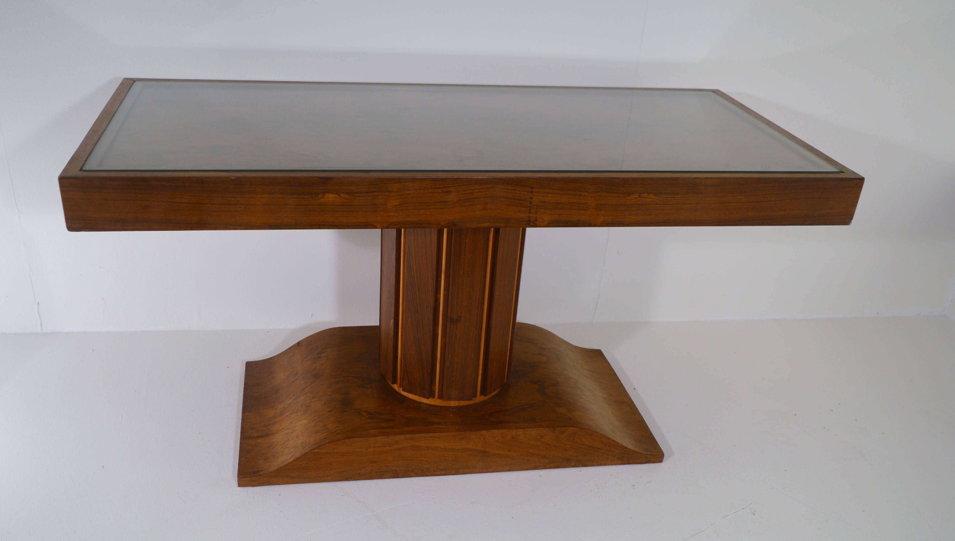 Belgian Art Deco Side Table in Rosewood and Sycamore Attributed to De Coene