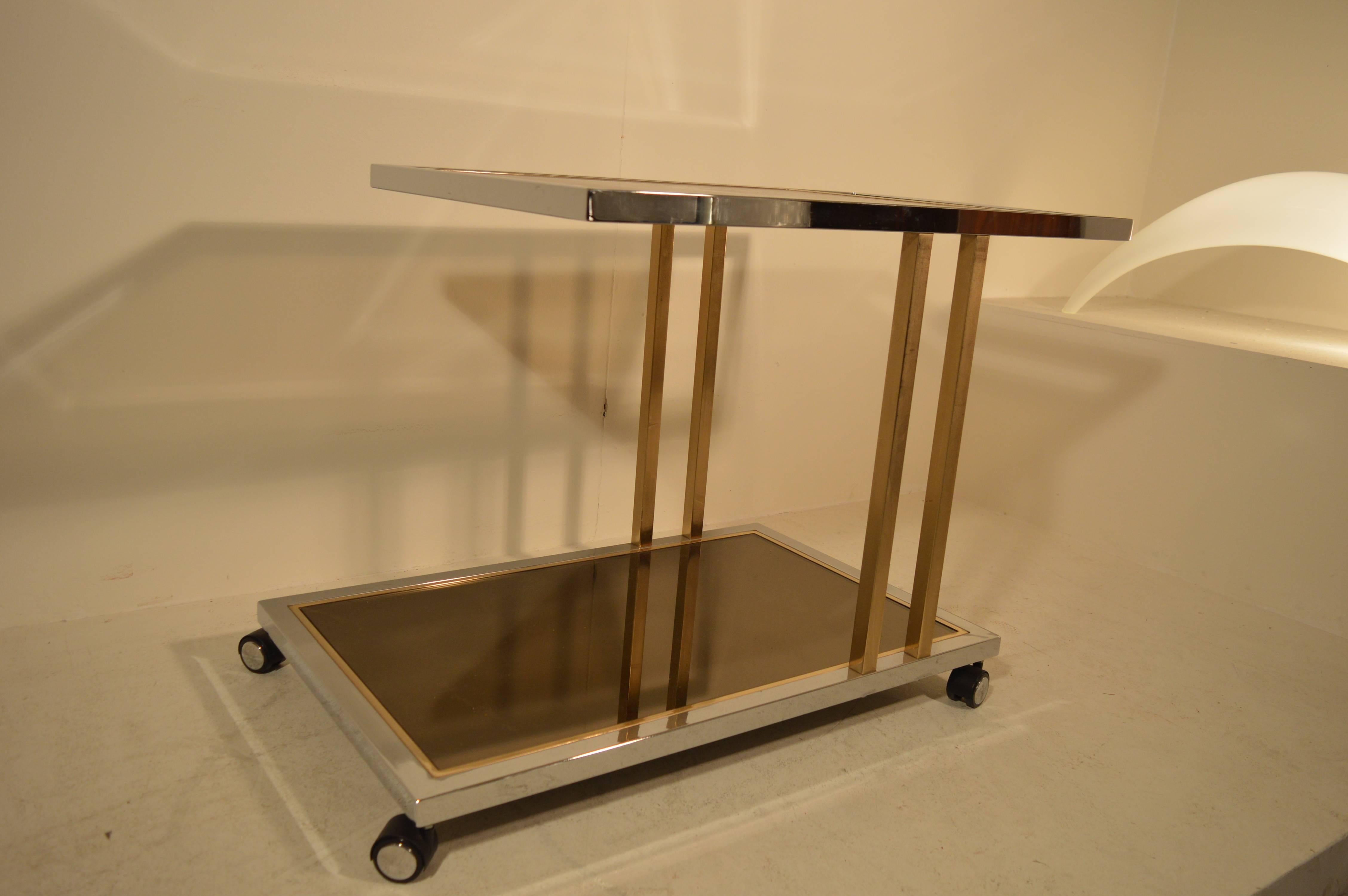  Gold-Plated and Chrome Bar Cart by Belgo Chrome, Belgium, 1970 In Good Condition In Castenray, NL