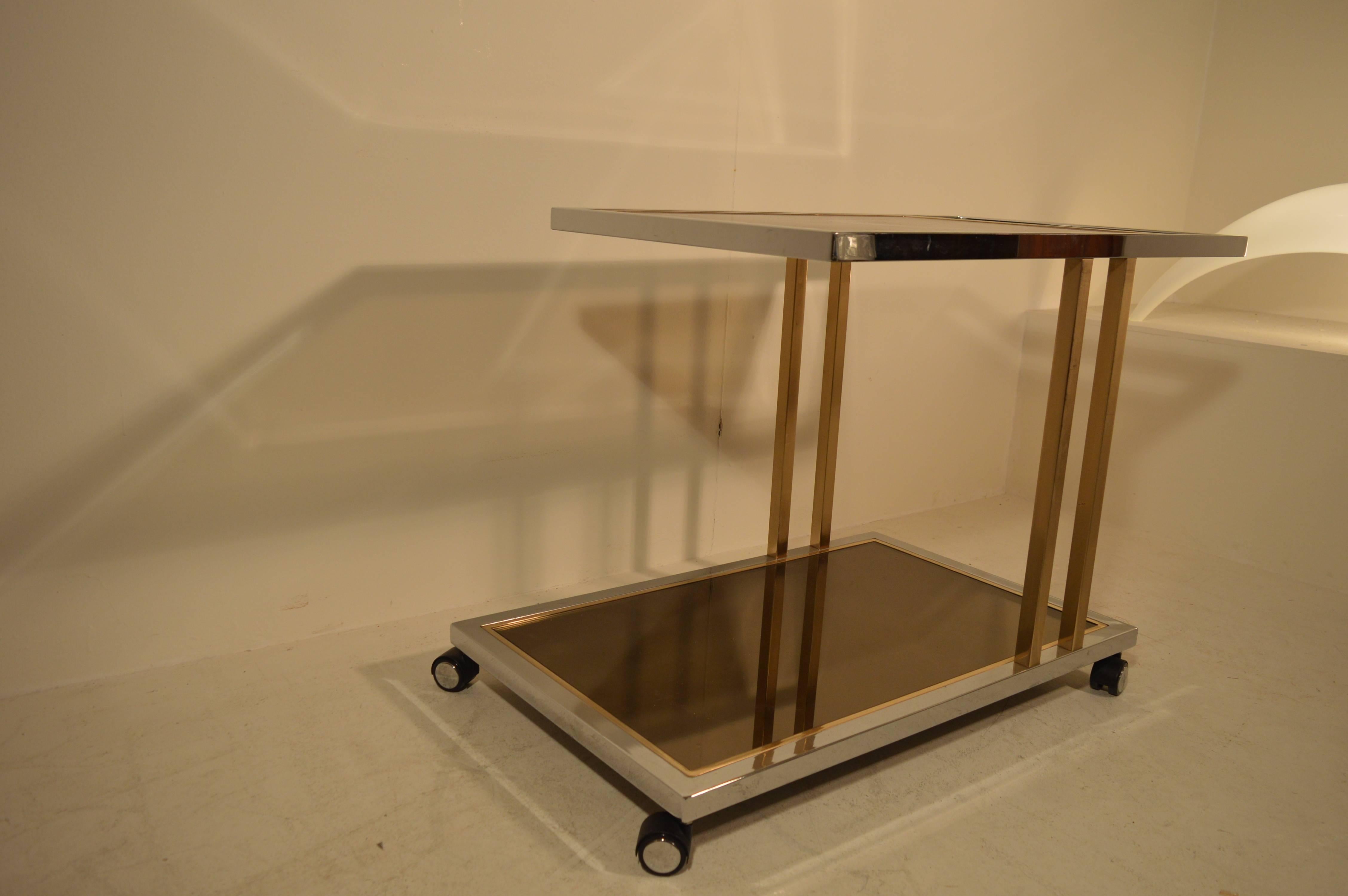 Late 20th Century  Gold-Plated and Chrome Bar Cart by Belgo Chrome, Belgium, 1970