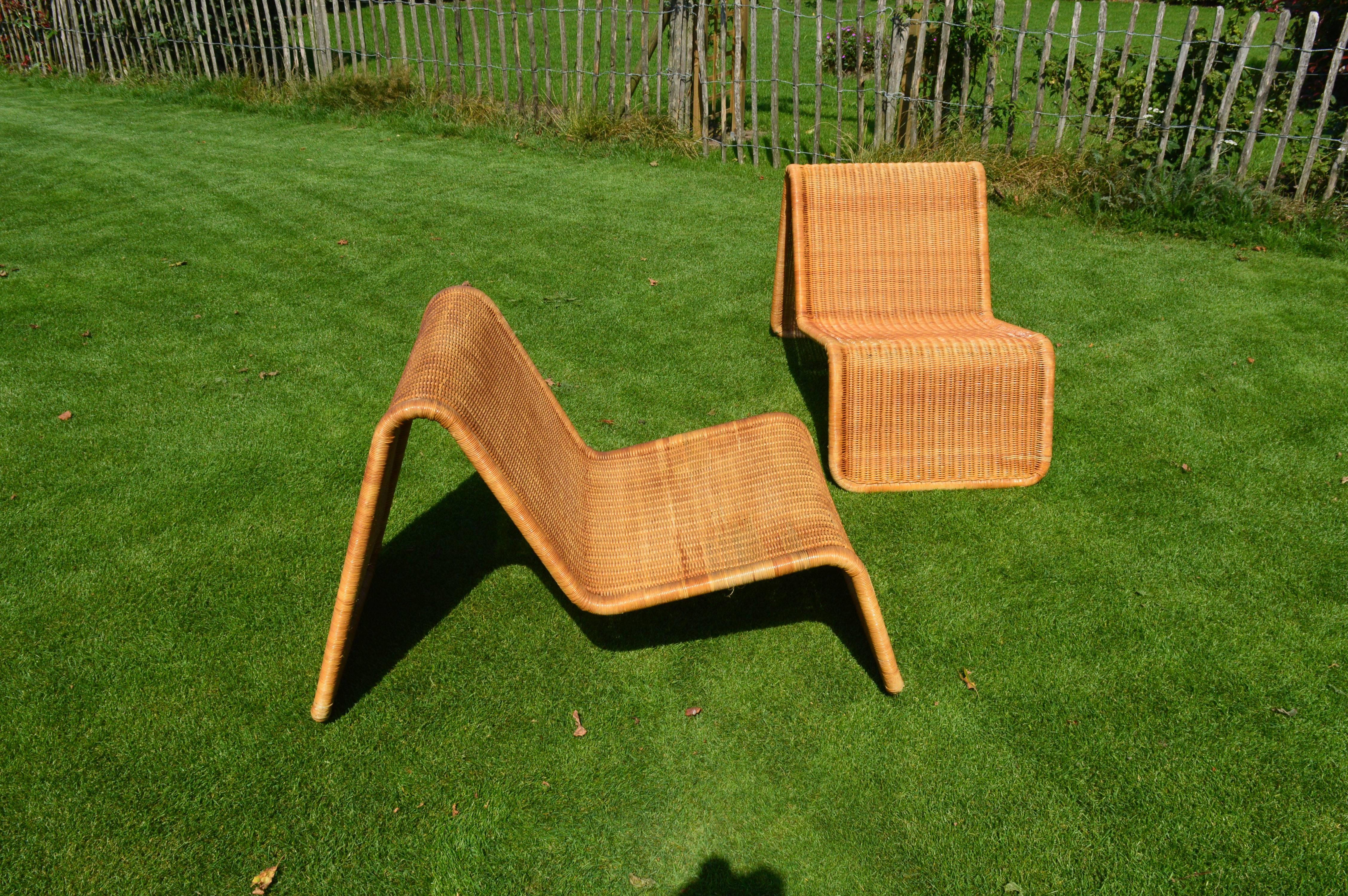 Pair of Wicker Lounge Chairs by Tito Agnoli for Bonacina, Italy, 1960s In Good Condition In Castenray, NL