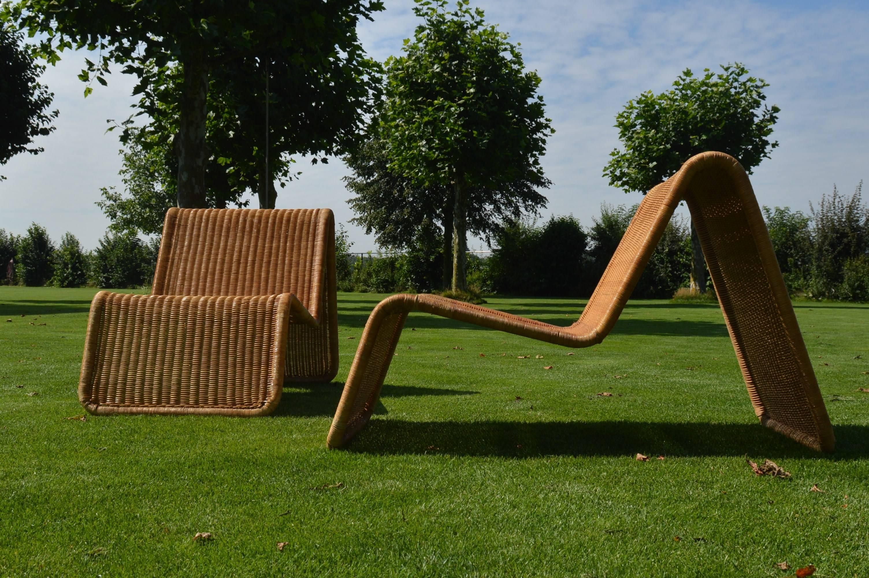 Mid-Century Modern Pair of Wicker Lounge Chairs by Tito Agnoli for Bonacina, Italy, 1960s