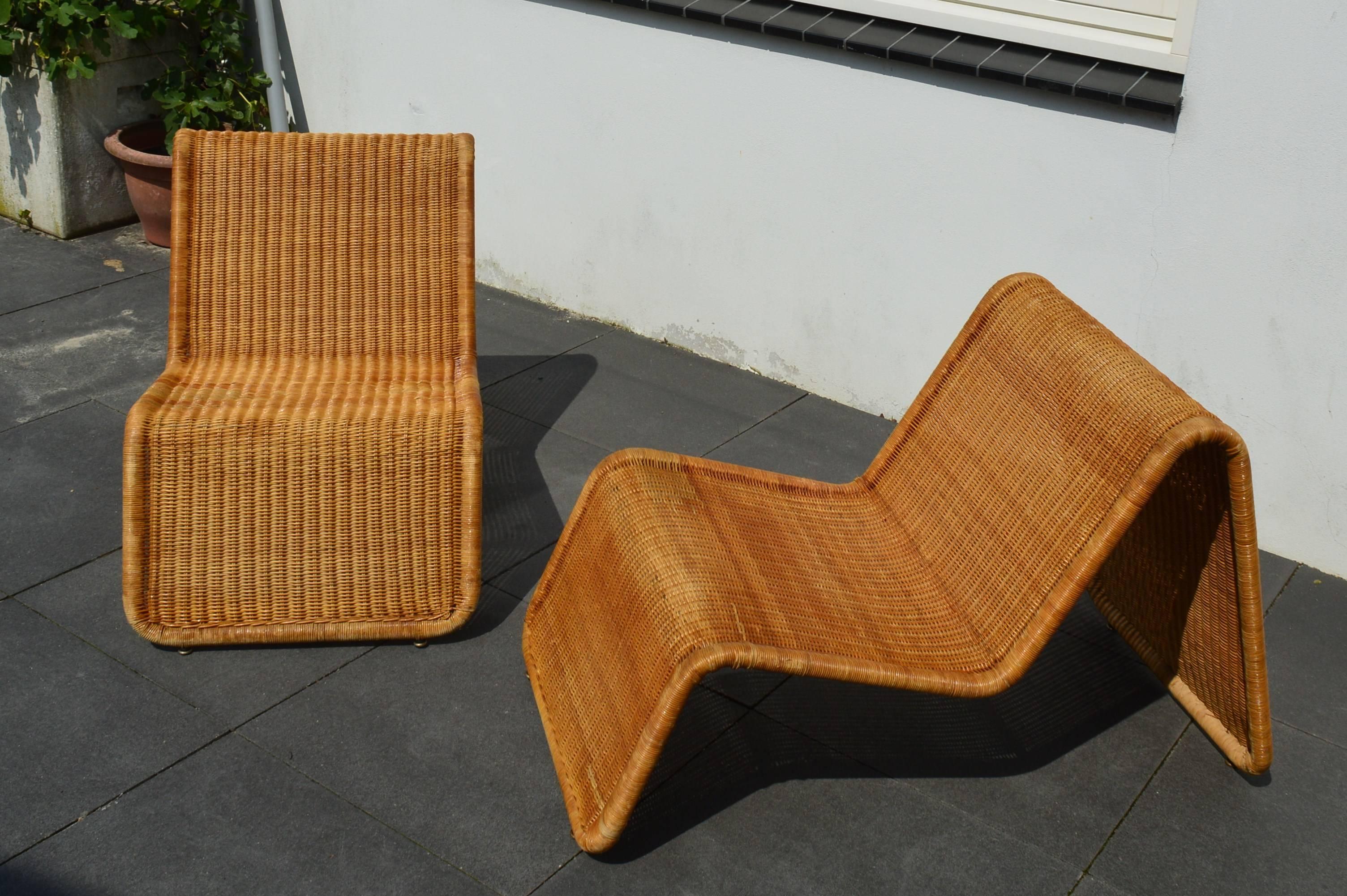 Mid-20th Century Pair of Wicker Lounge Chairs by Tito Agnoli for Bonacina, Italy, 1960s