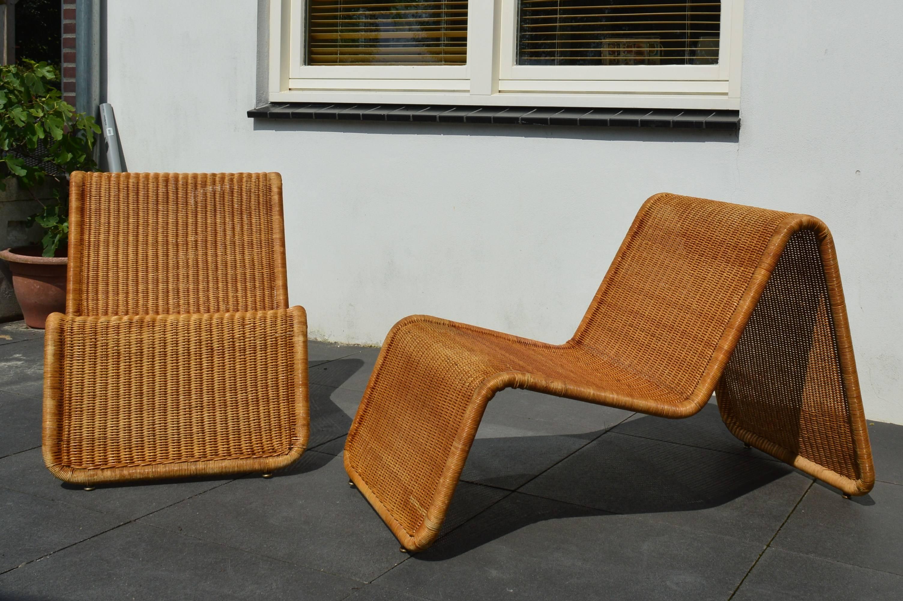 Pair of Wicker Lounge Chairs by Tito Agnoli for Bonacina, Italy, 1960s 2