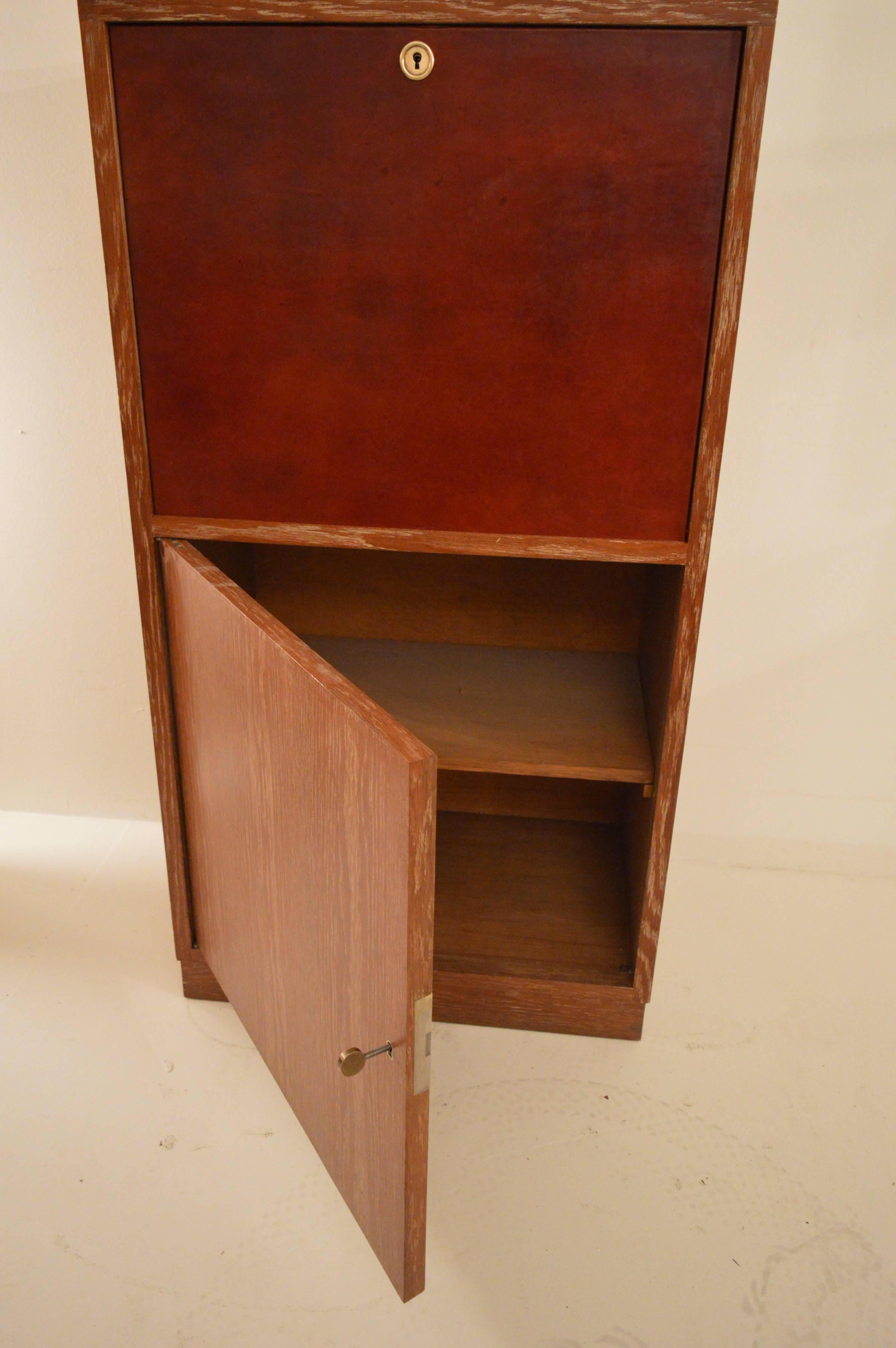 Art Deco Secretary in Oak with Door Covered in Core-Leather by Charles Dudouyt 2