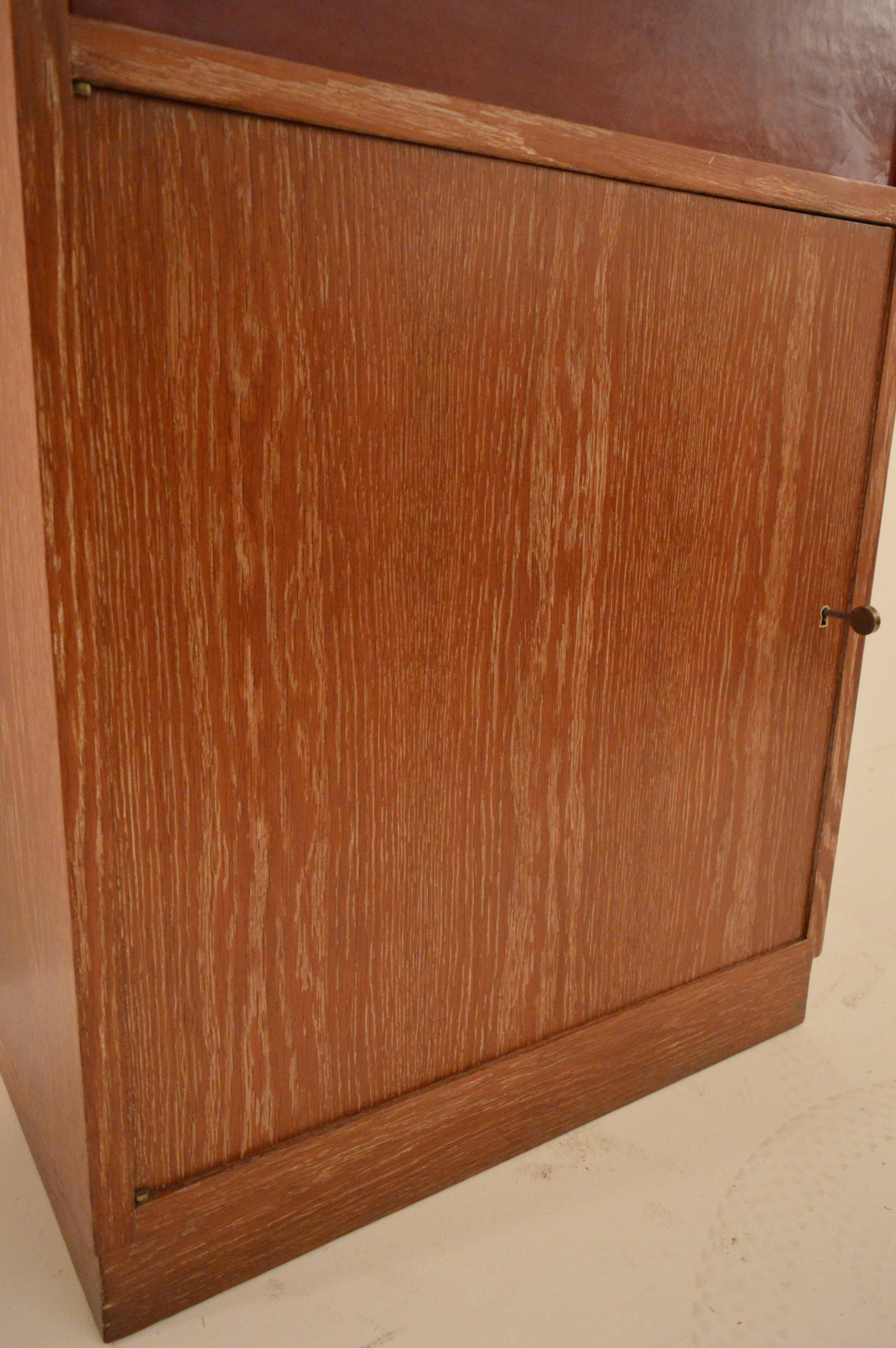 Art Deco Secretary in Oak with Door Covered in Core-Leather by Charles Dudouyt 4