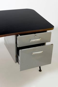 "Compass" Desk, Curved Tabletop with Drawers by Jean Prouvé