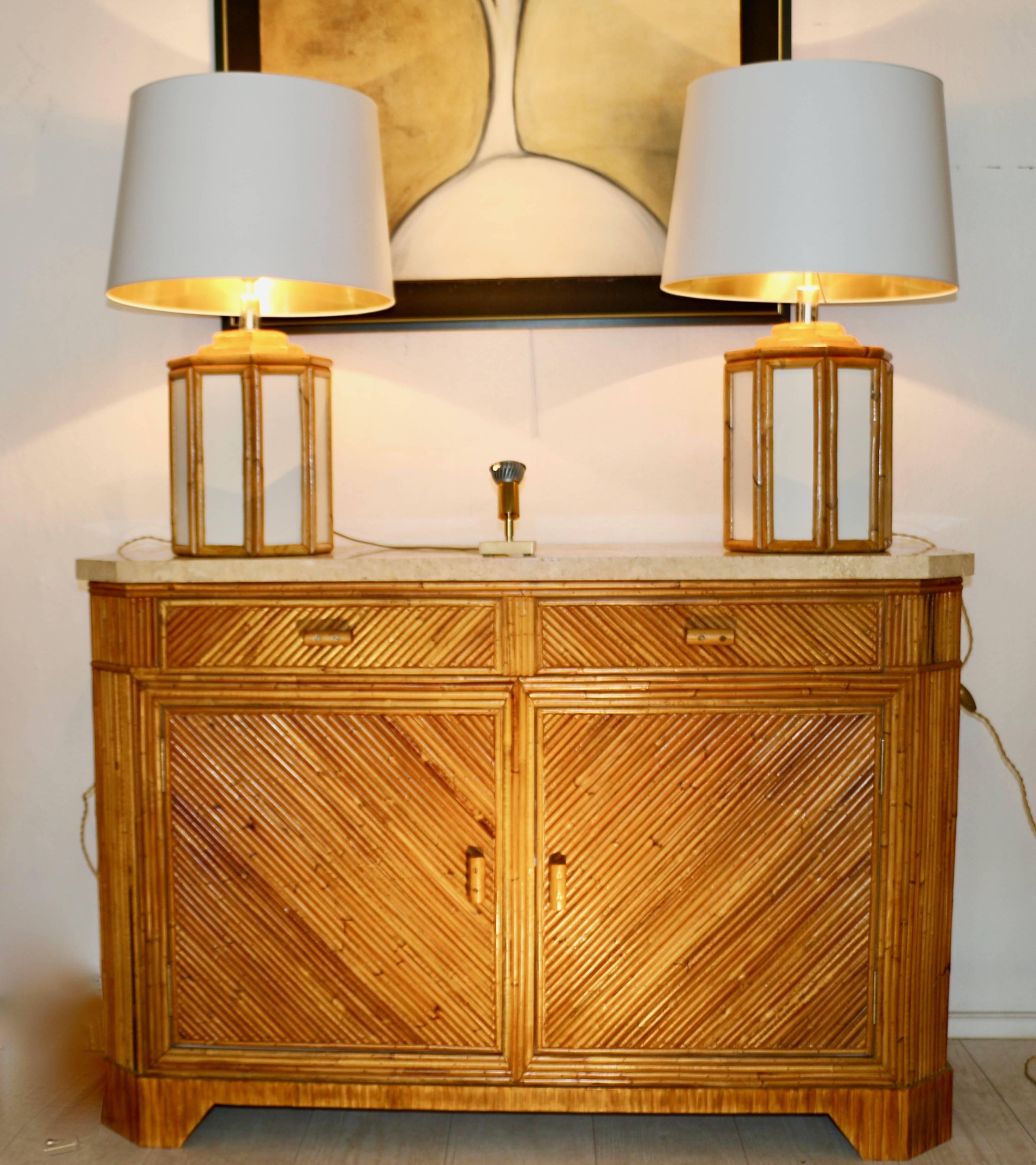 French Pair of Table Lamps with a Bamboo Decor, circa 1980