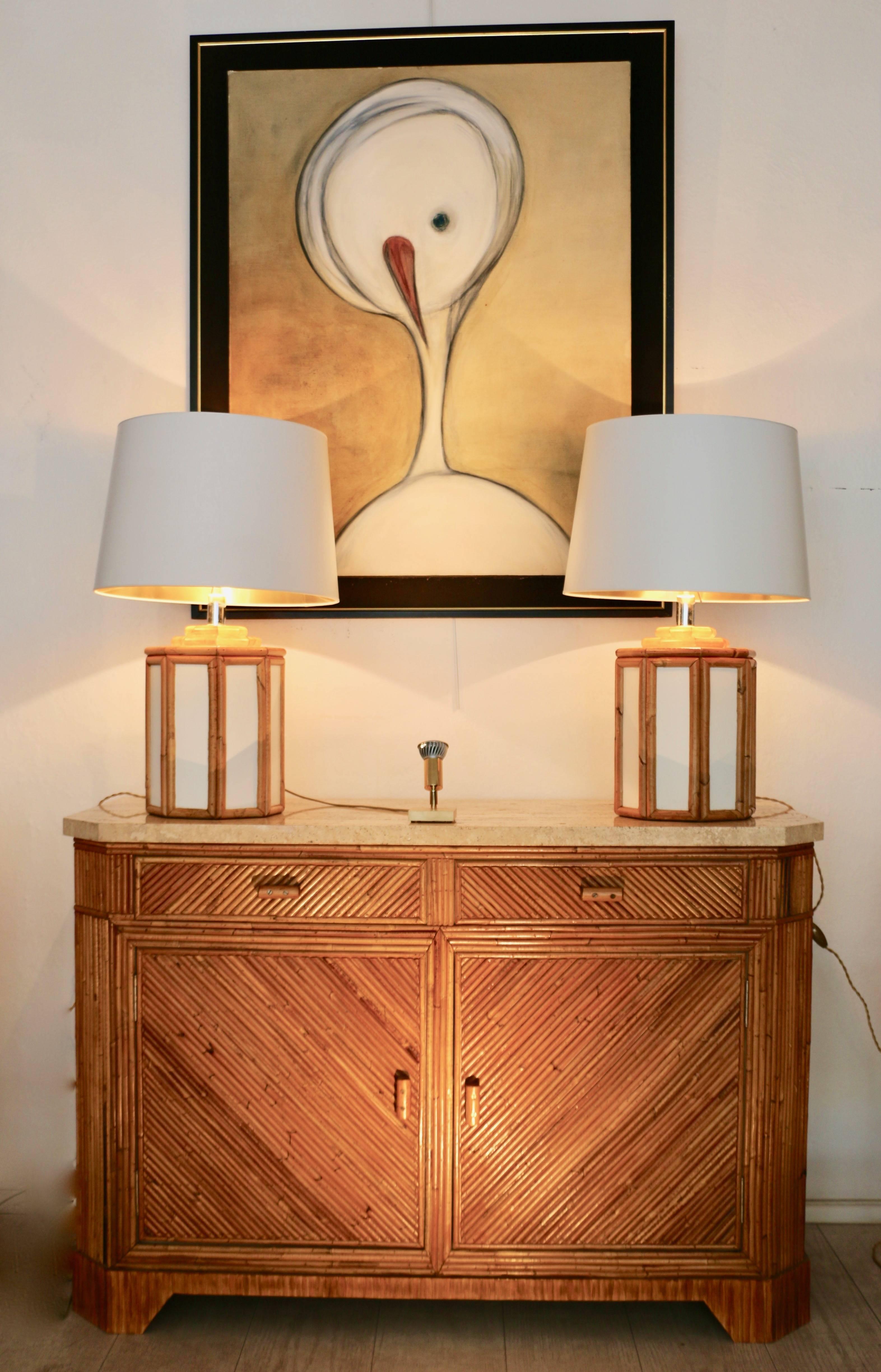 Late 20th Century Pair of Table Lamps with a Bamboo Decor, circa 1980