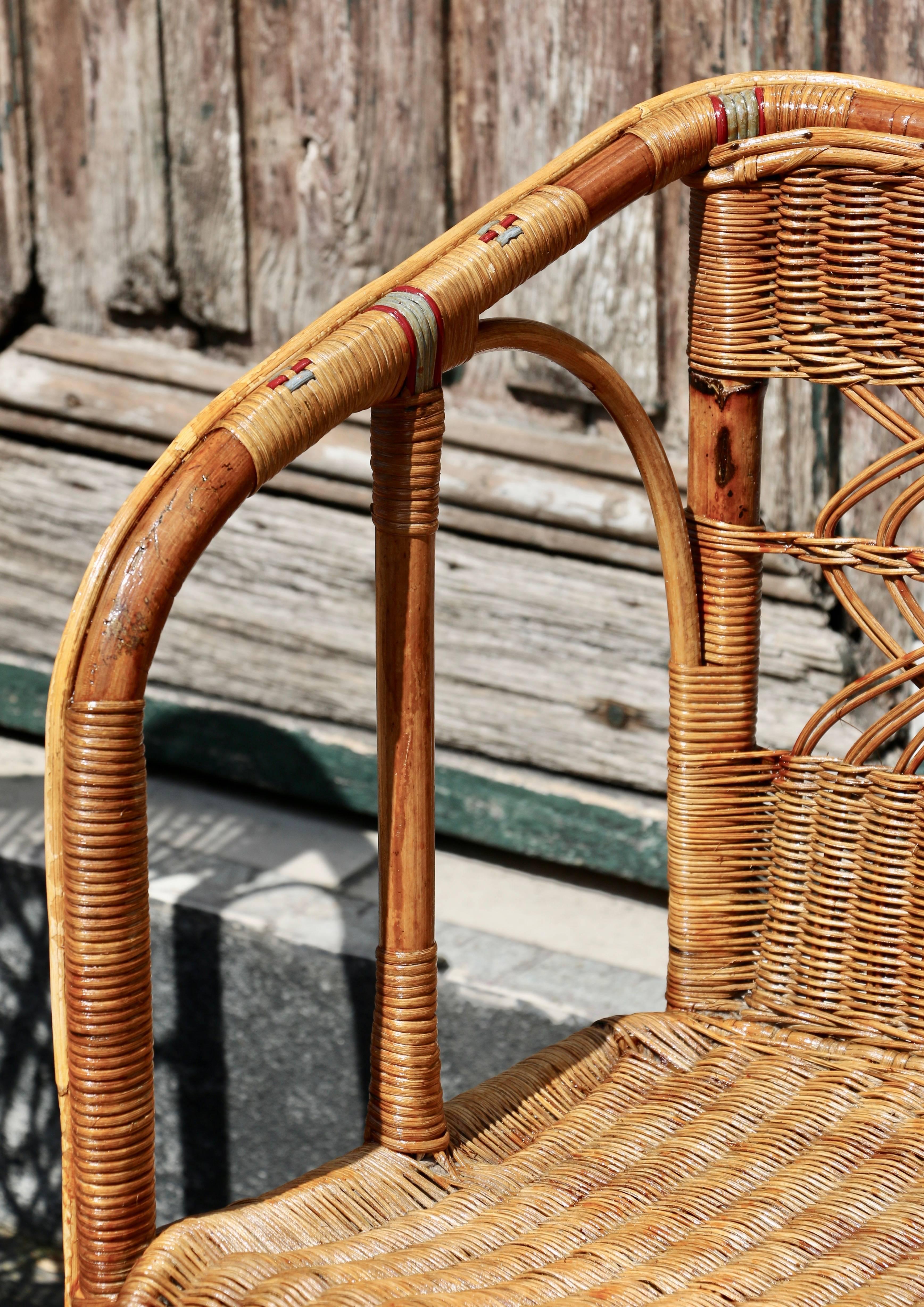 Italian 1960s A small two seat bench in Rattan