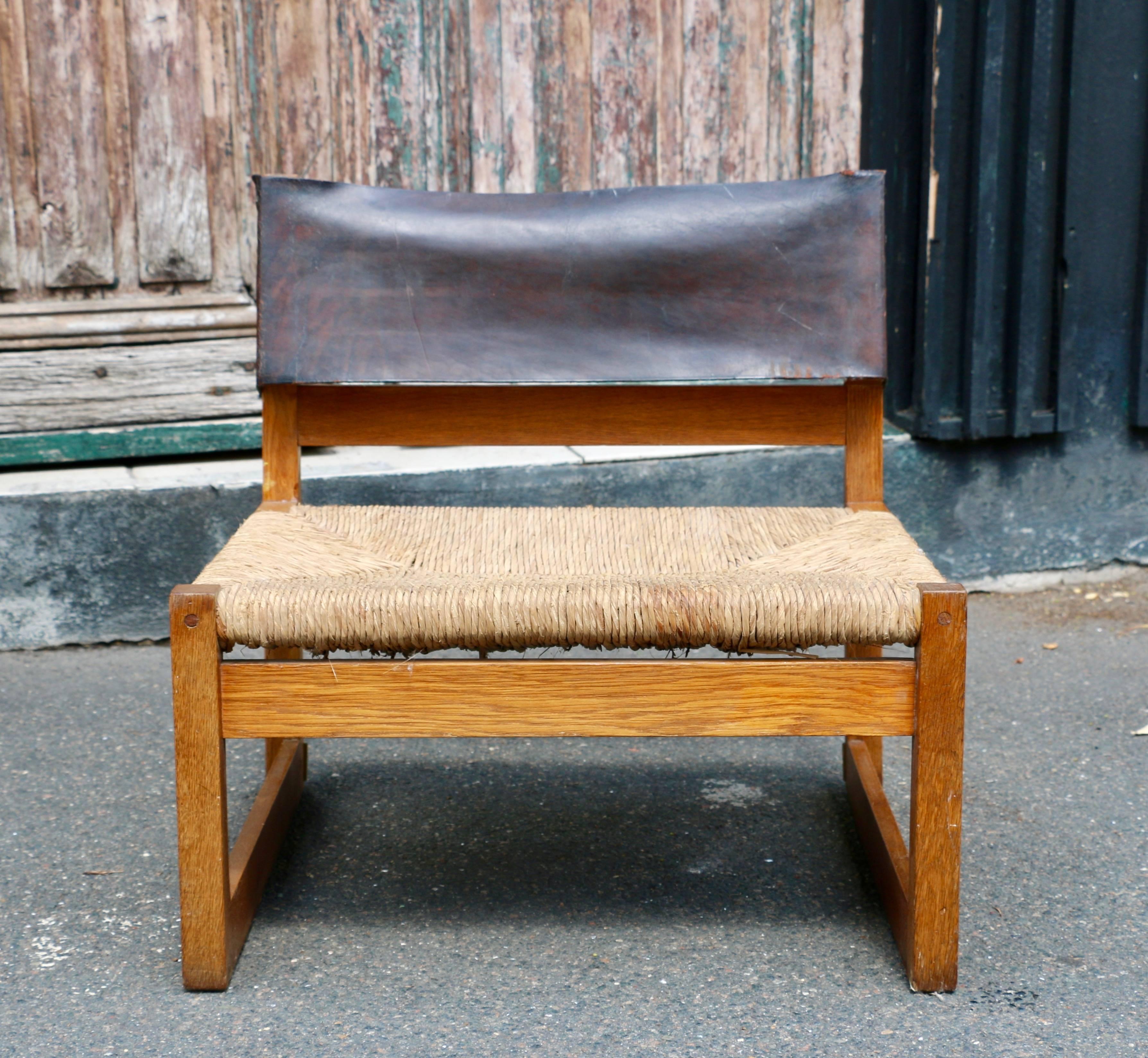 1963 Javier Carvajal Chair with Leather Backrest In Good Condition In Saint-Ouen, FR