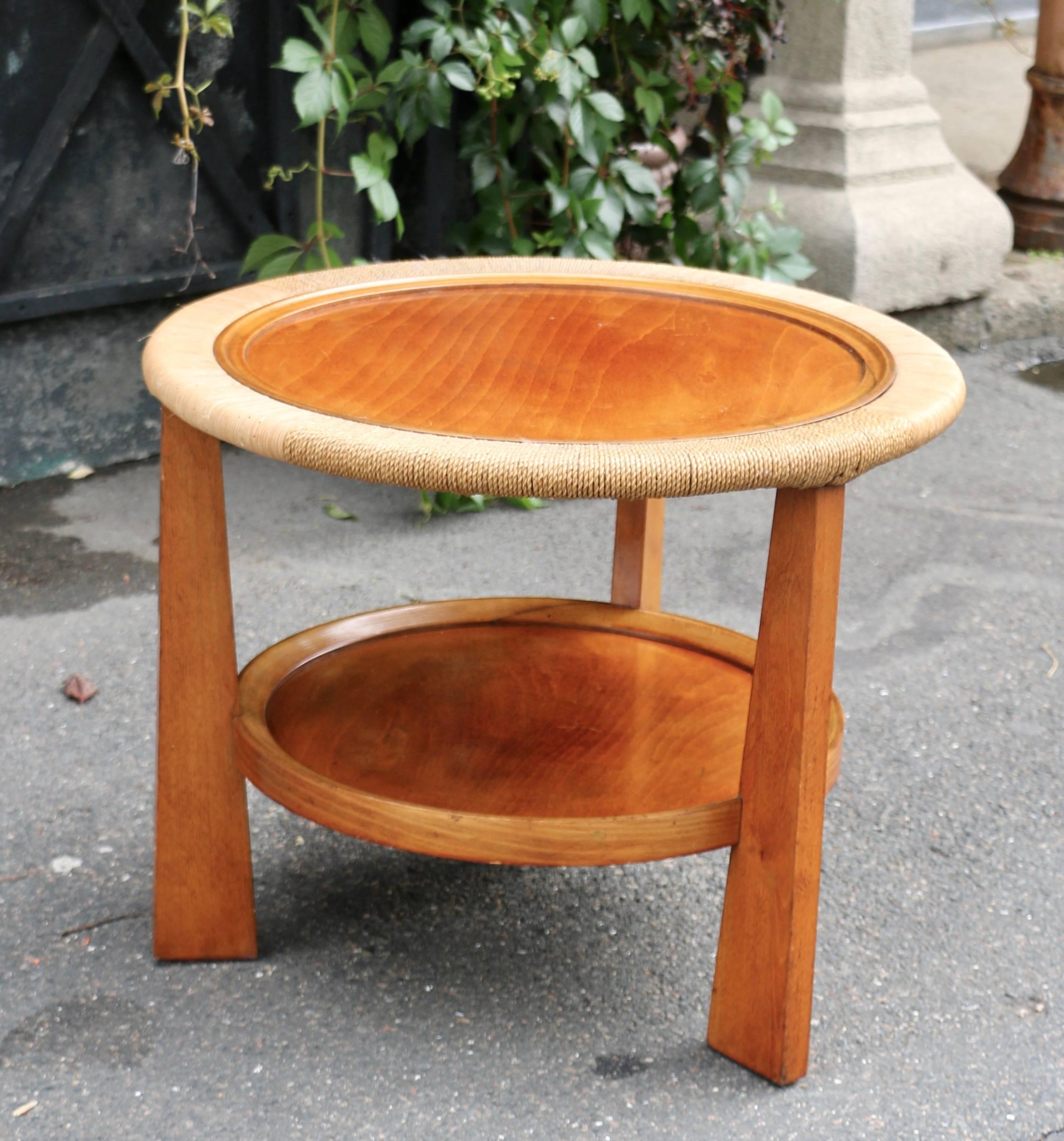 French 1950s Pedestal Table in Wood and Rope