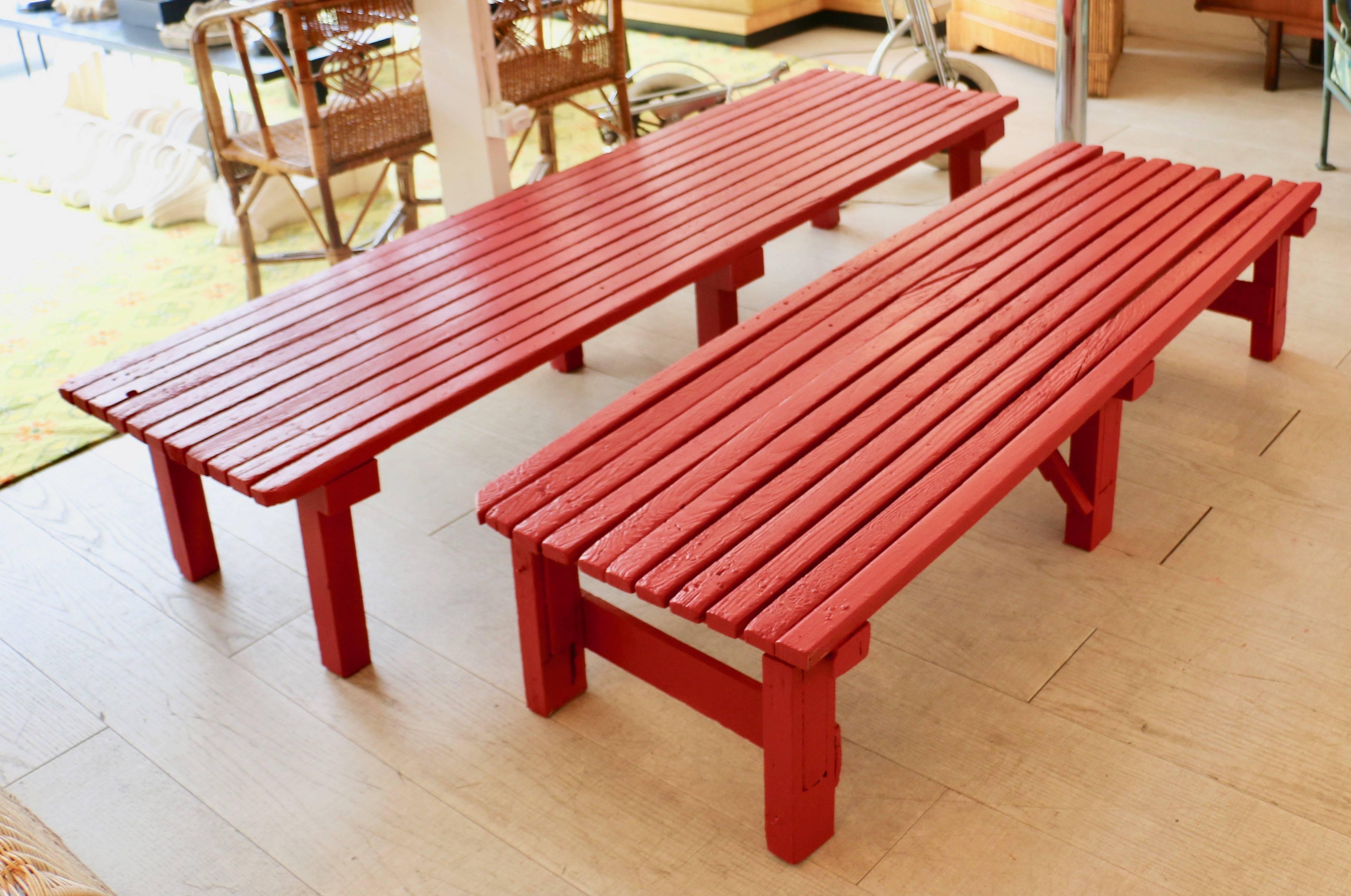 Italian Two Benches in Painted Wood For Sale