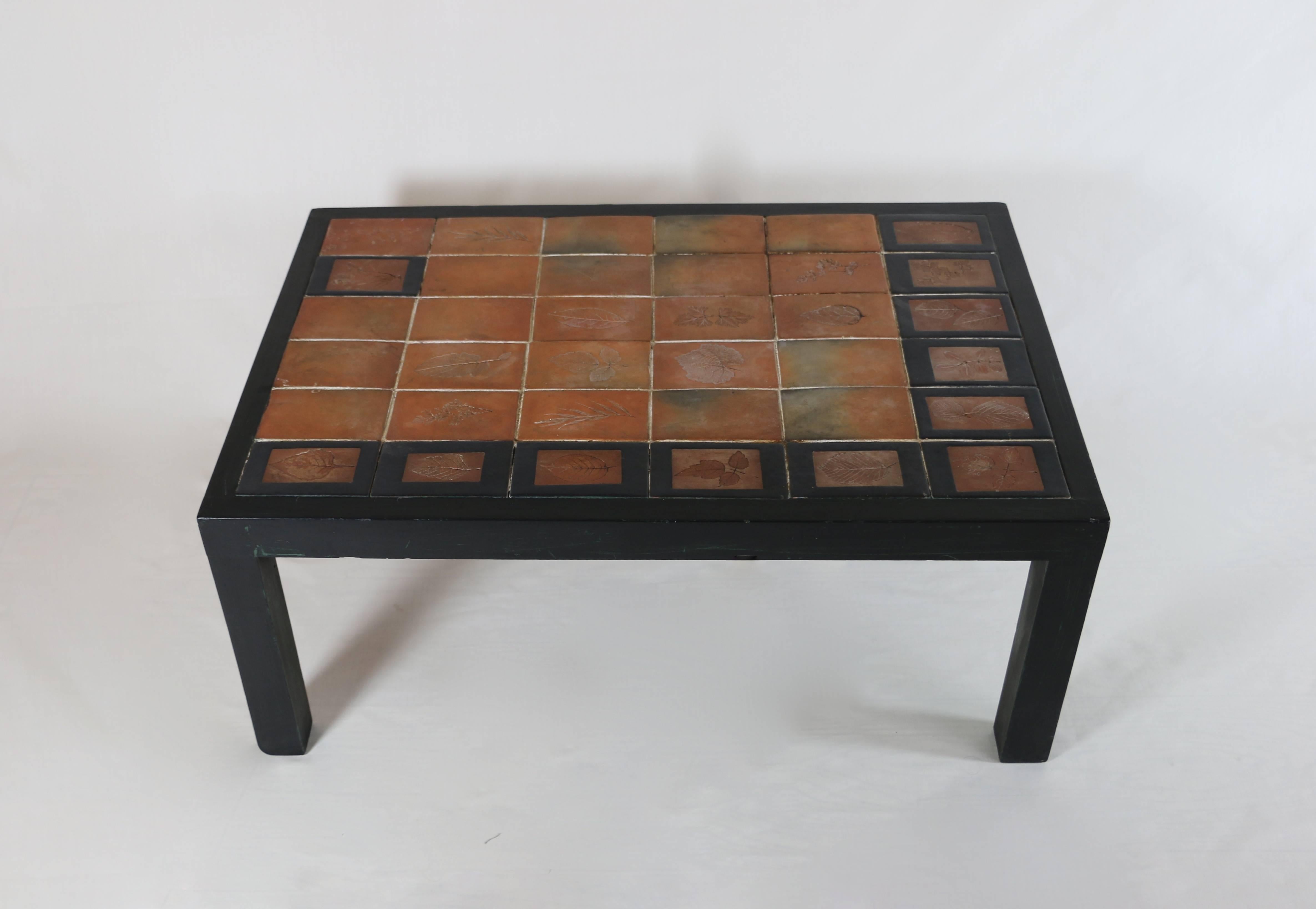 Painted 1960s Pair of Coffee Tables in Ceramic and Wood by Roger Capron