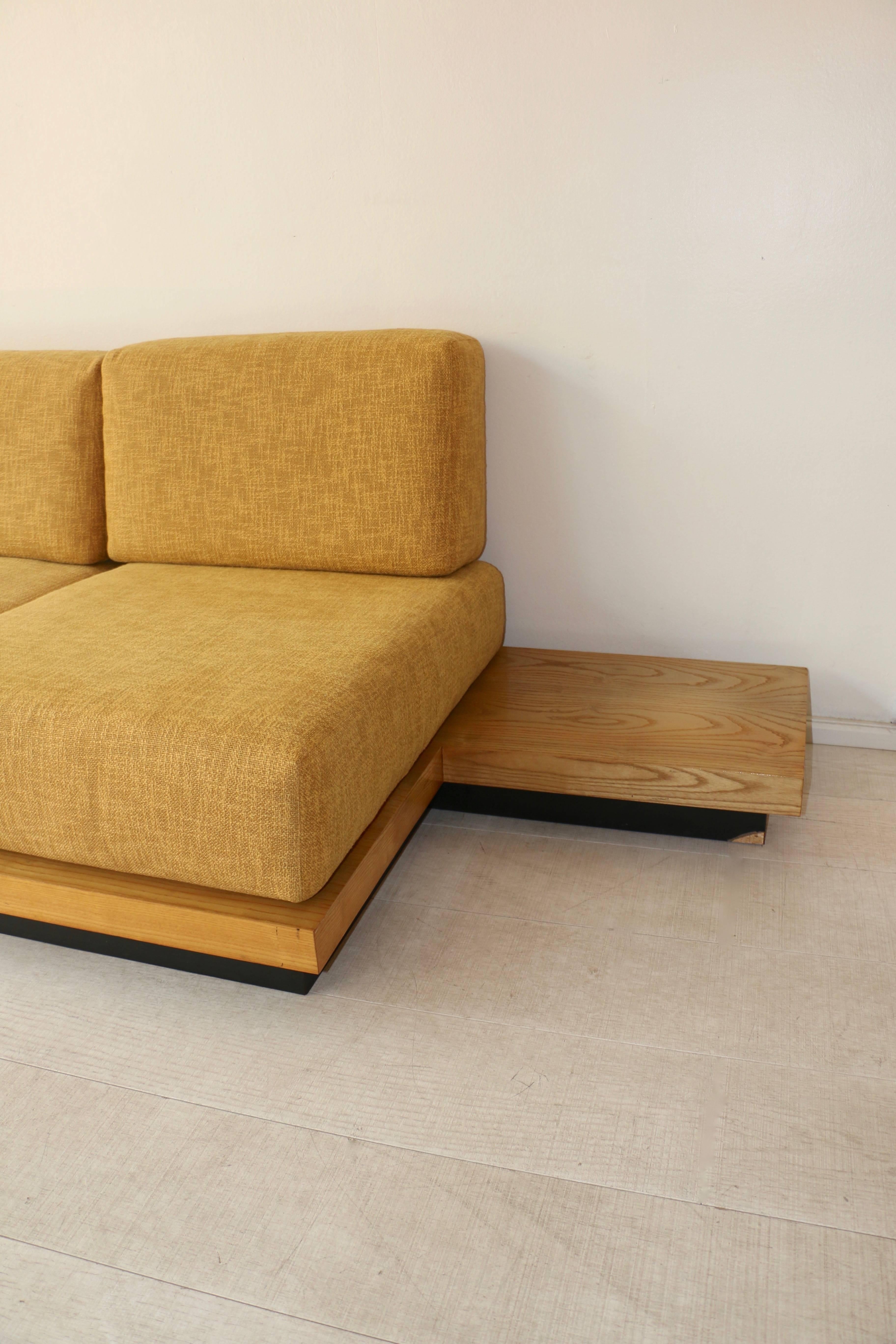 French Three-Seat Sofa in Wood and Yellow Fabric by Gustave Gautier