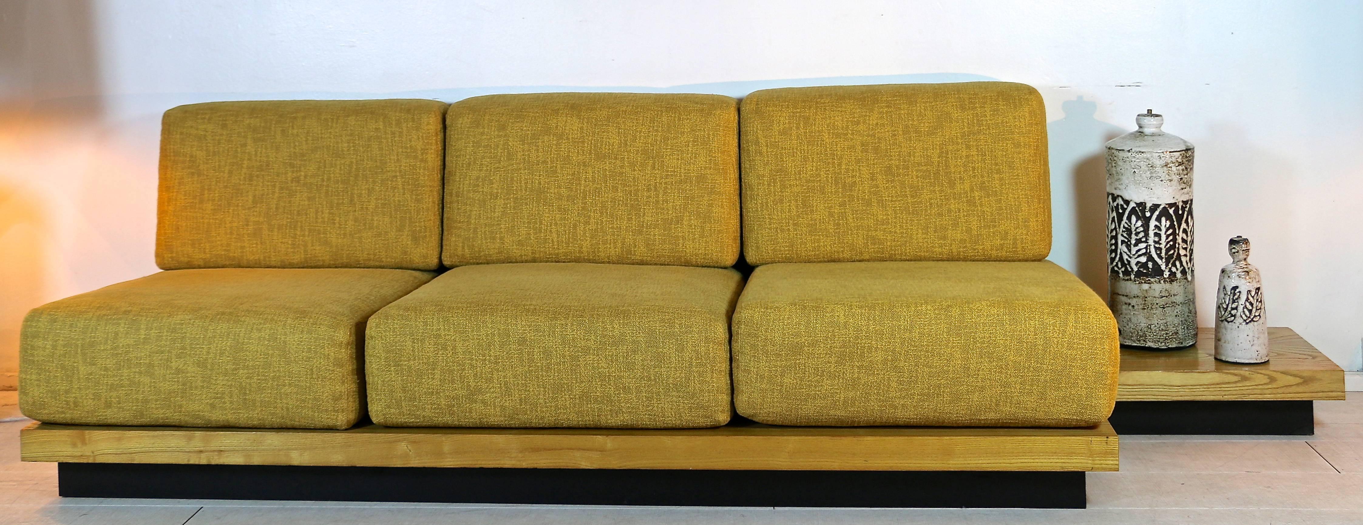 Three-Seat Sofa in Wood and Yellow Fabric by Gustave Gautier 3