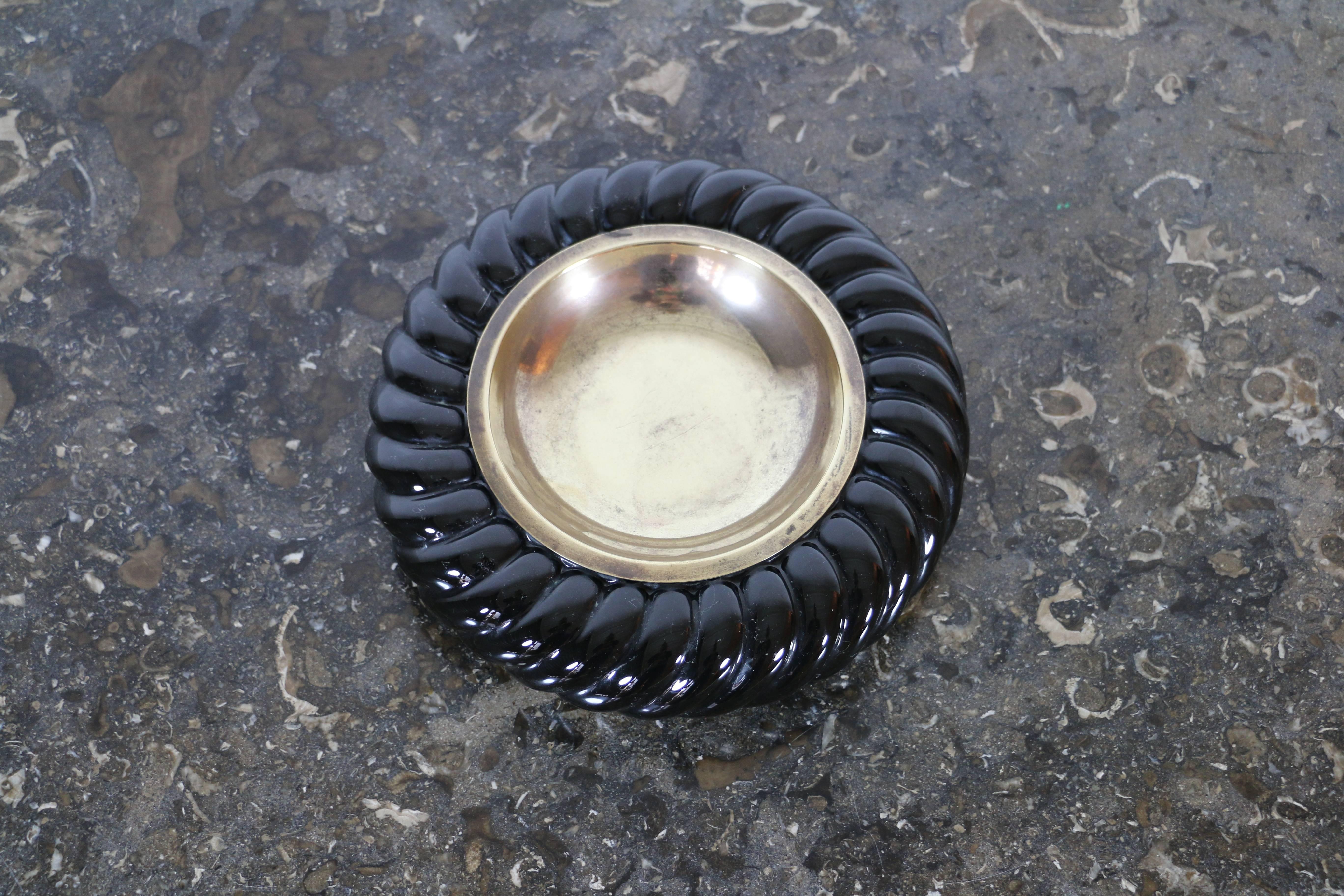 Enameled Ceramic and Brass Ashtray by Tommaso Barbi In Good Condition In Saint-Ouen, FR