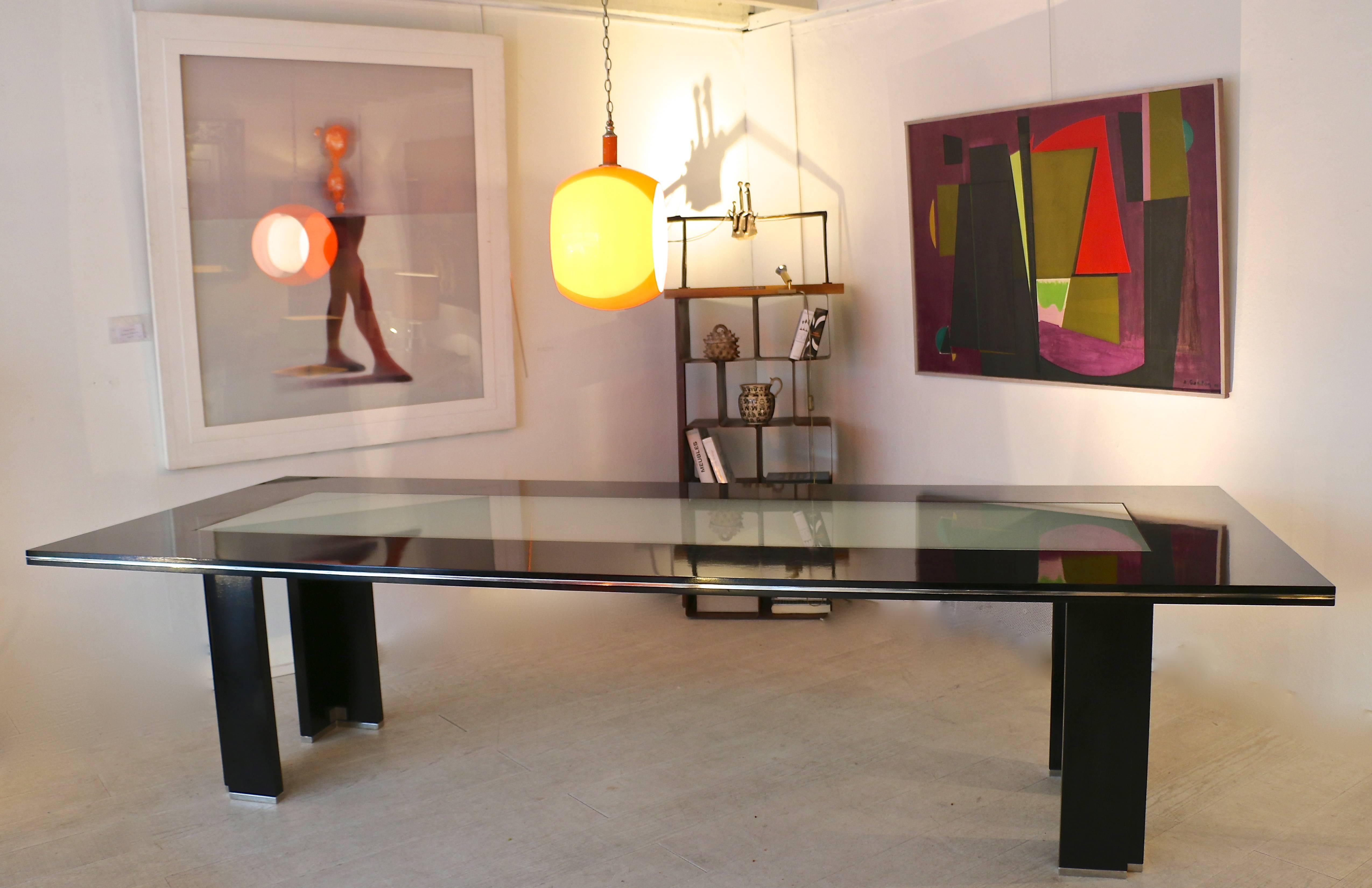 12 Places Black Lacquered Wood Dining Table by Fernando Tavora 3