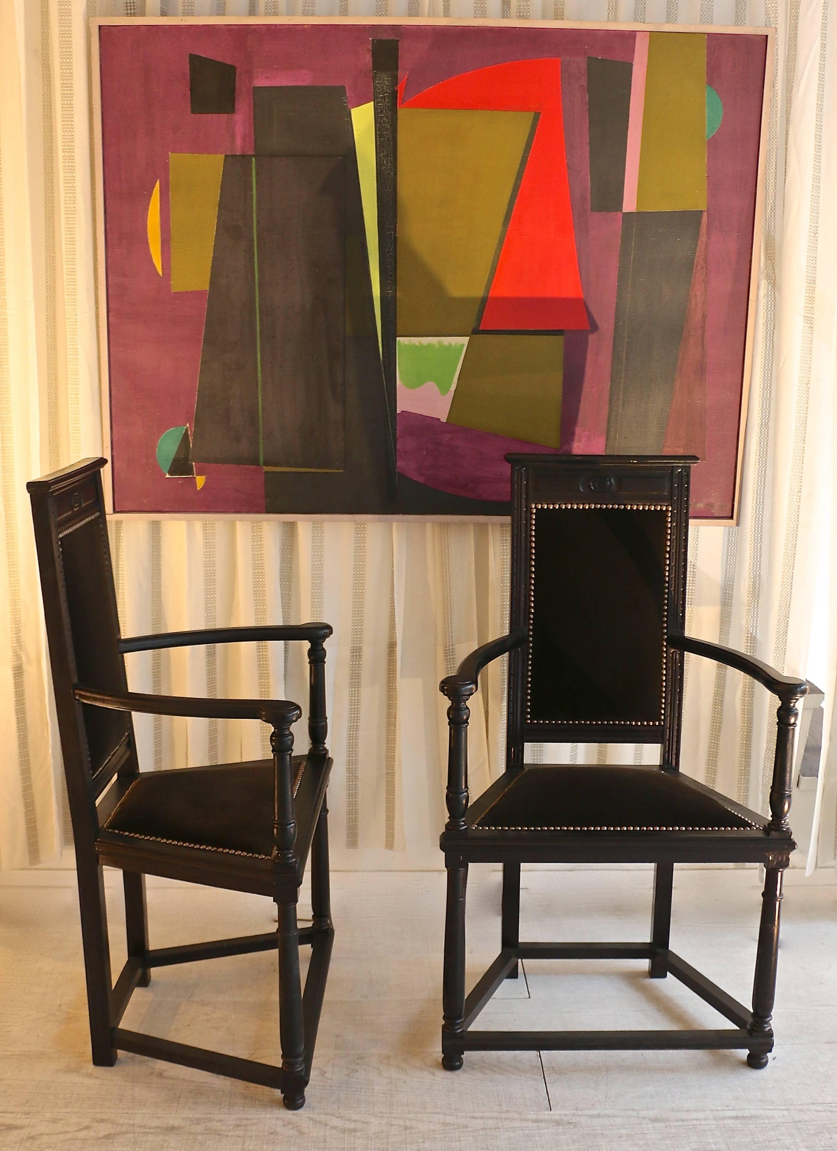 Late 19th Century Pair of Black Wooden Armchairs  For Sale 1