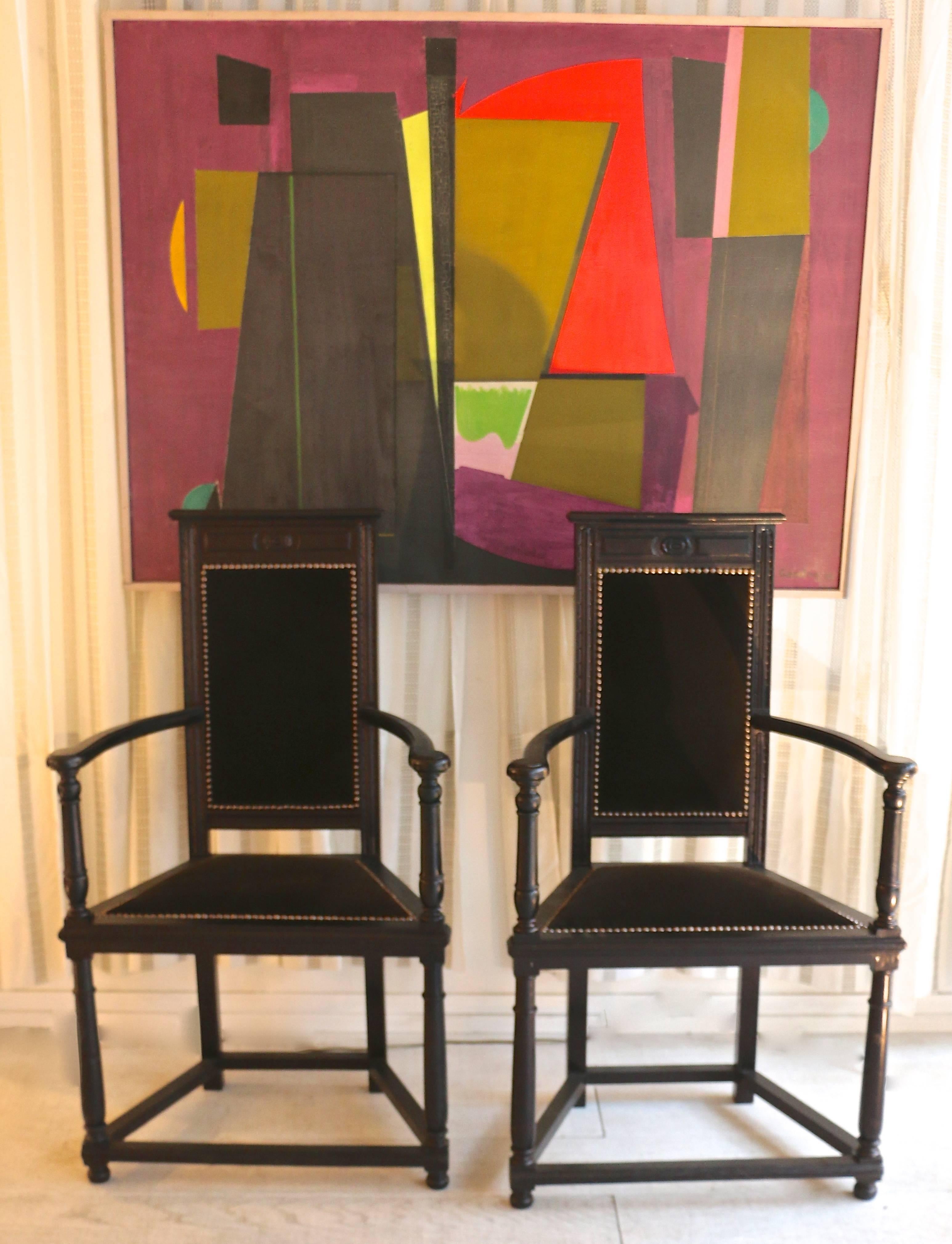 Late 19th Century Pair of Black Wooden Armchairs  For Sale 2