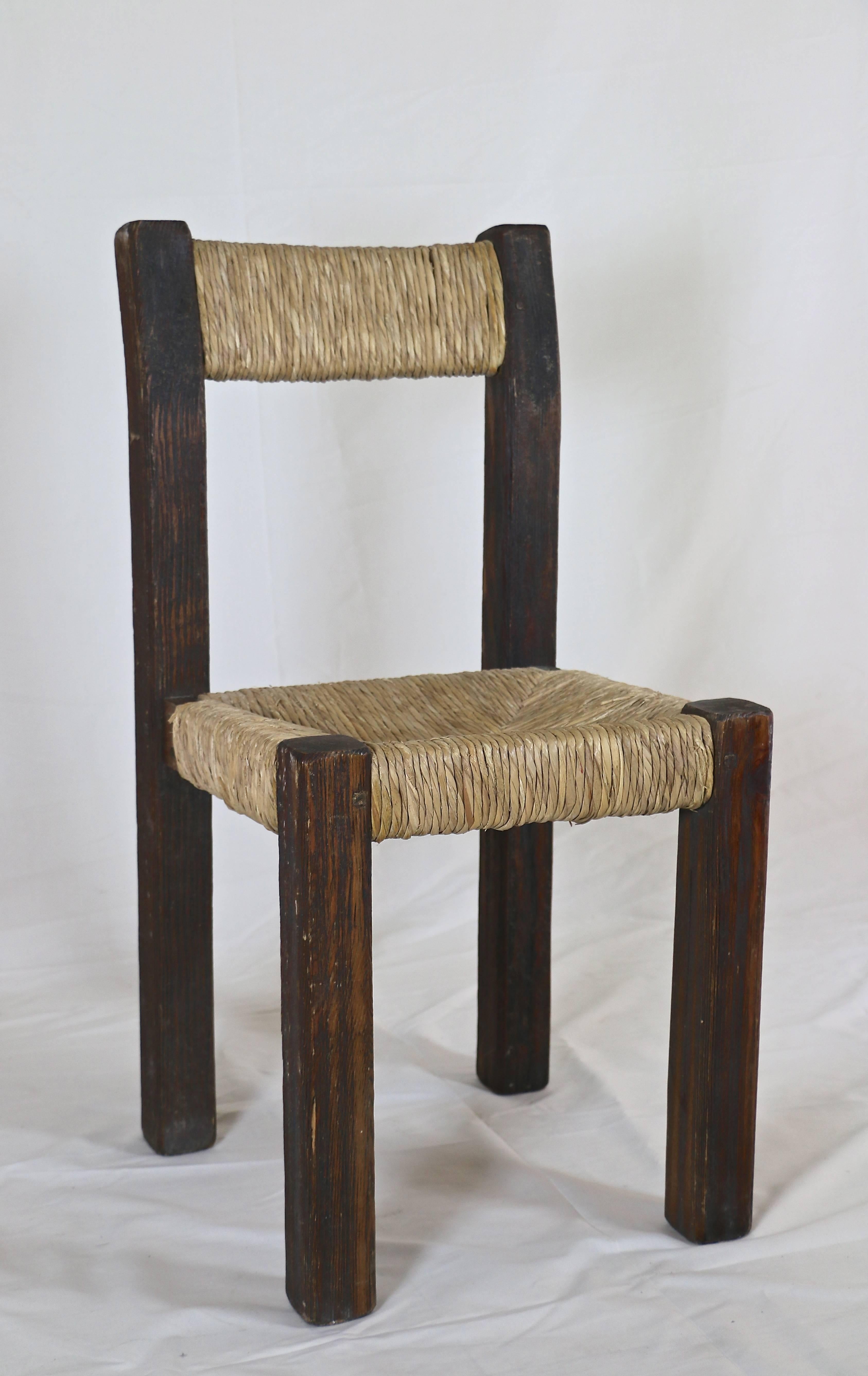 French Four 1960s Rustic Chairs and Two Stools