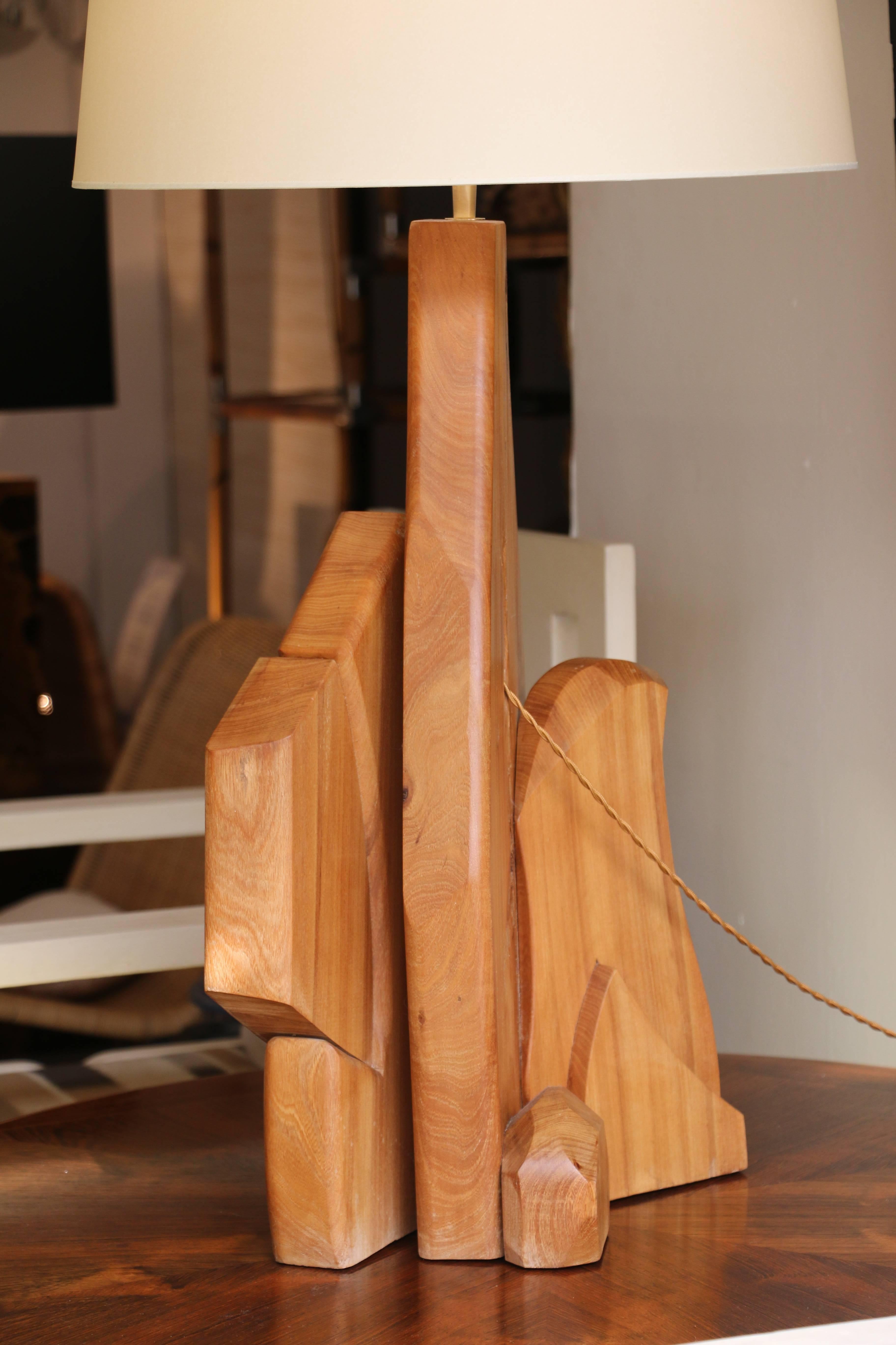 Large Wood Sculpture Table Lamp 1