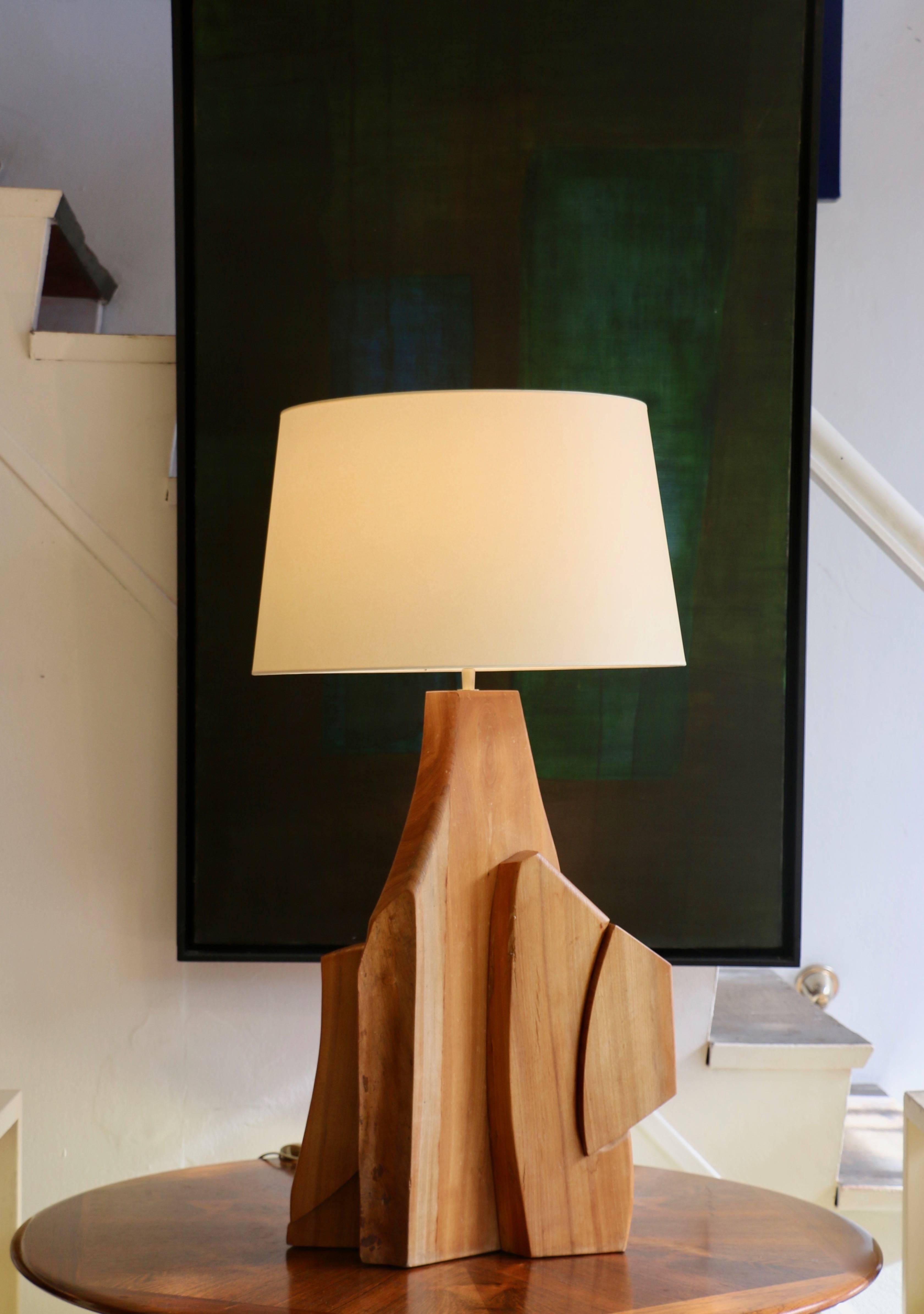 Mid-20th Century Large Wood Sculpture Table Lamp