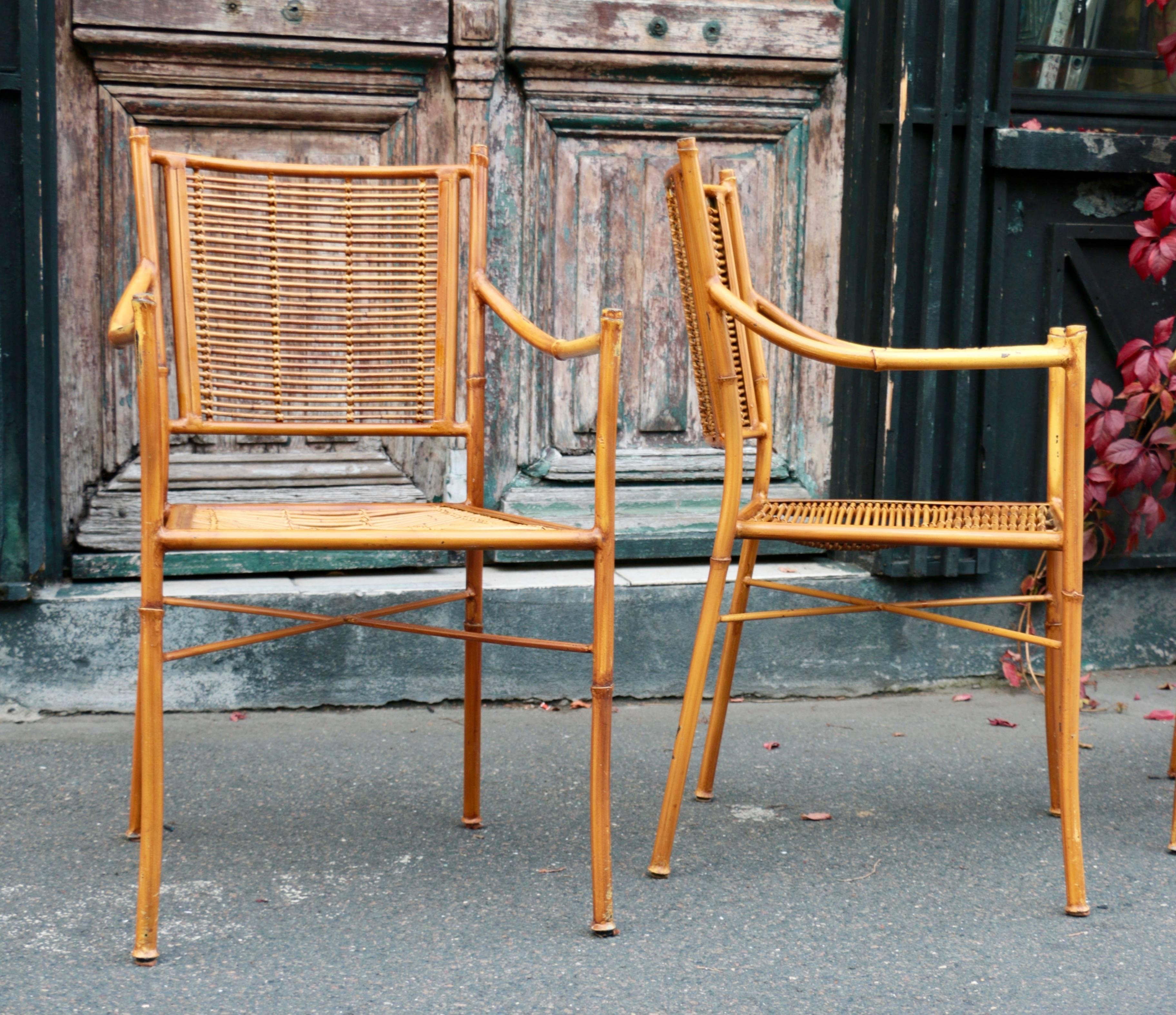 Italian A pair of Armchairs in Wrought Iron Imitating Bamboo For Sale