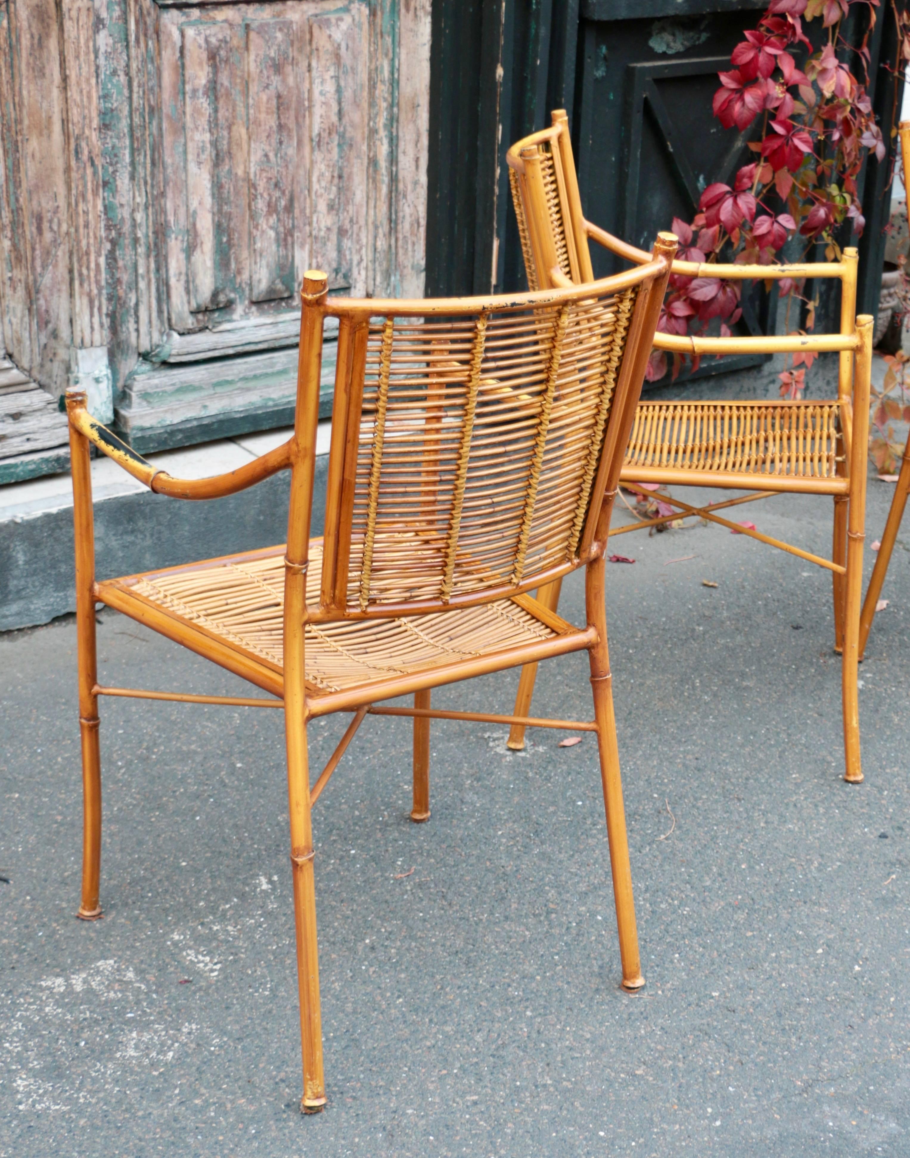 Mid-20th Century A pair of Armchairs in Wrought Iron Imitating Bamboo For Sale