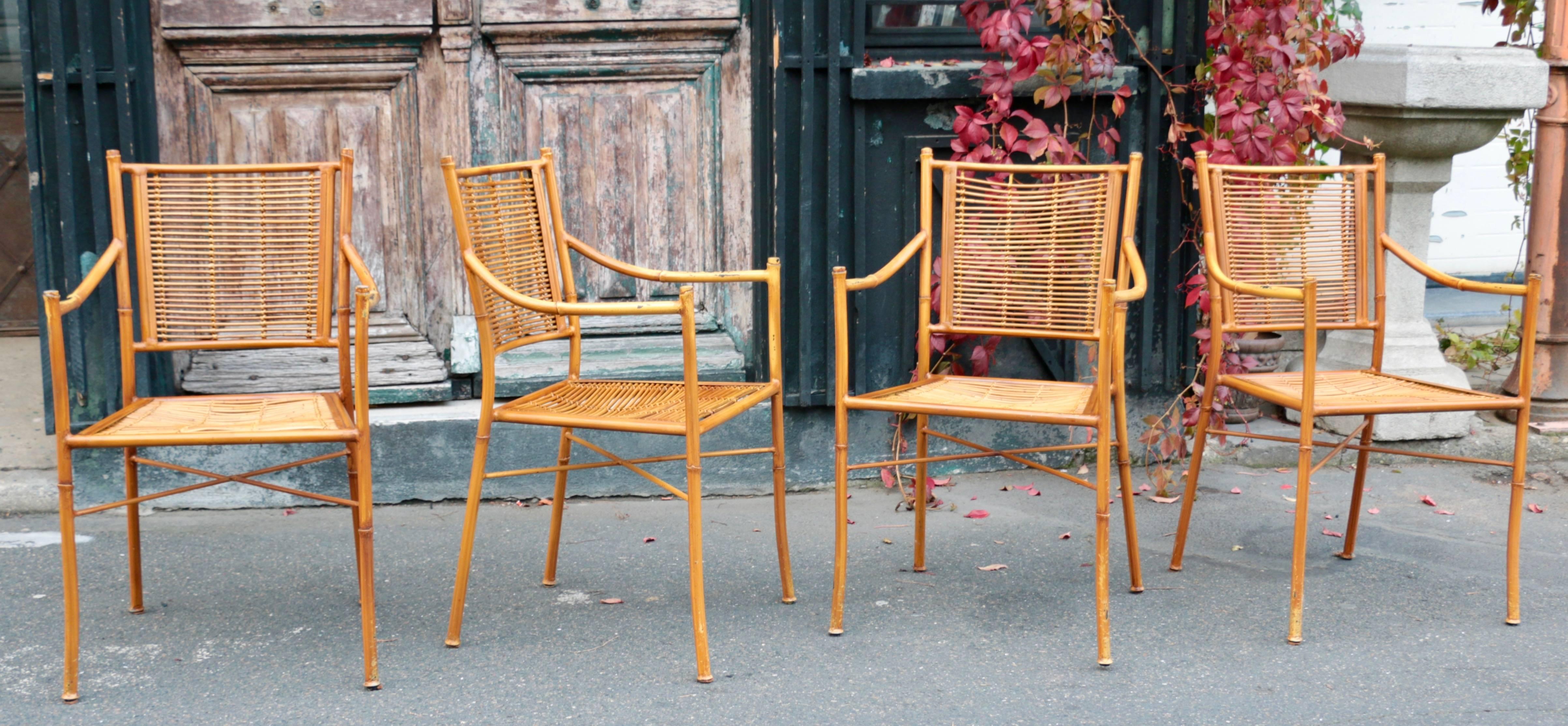 A pair of Armchairs in Wrought Iron Imitating Bamboo For Sale 3