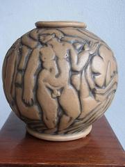 Art Deco Stoneware Spheric Vase by Gaston Goor for Les Freres Mougin