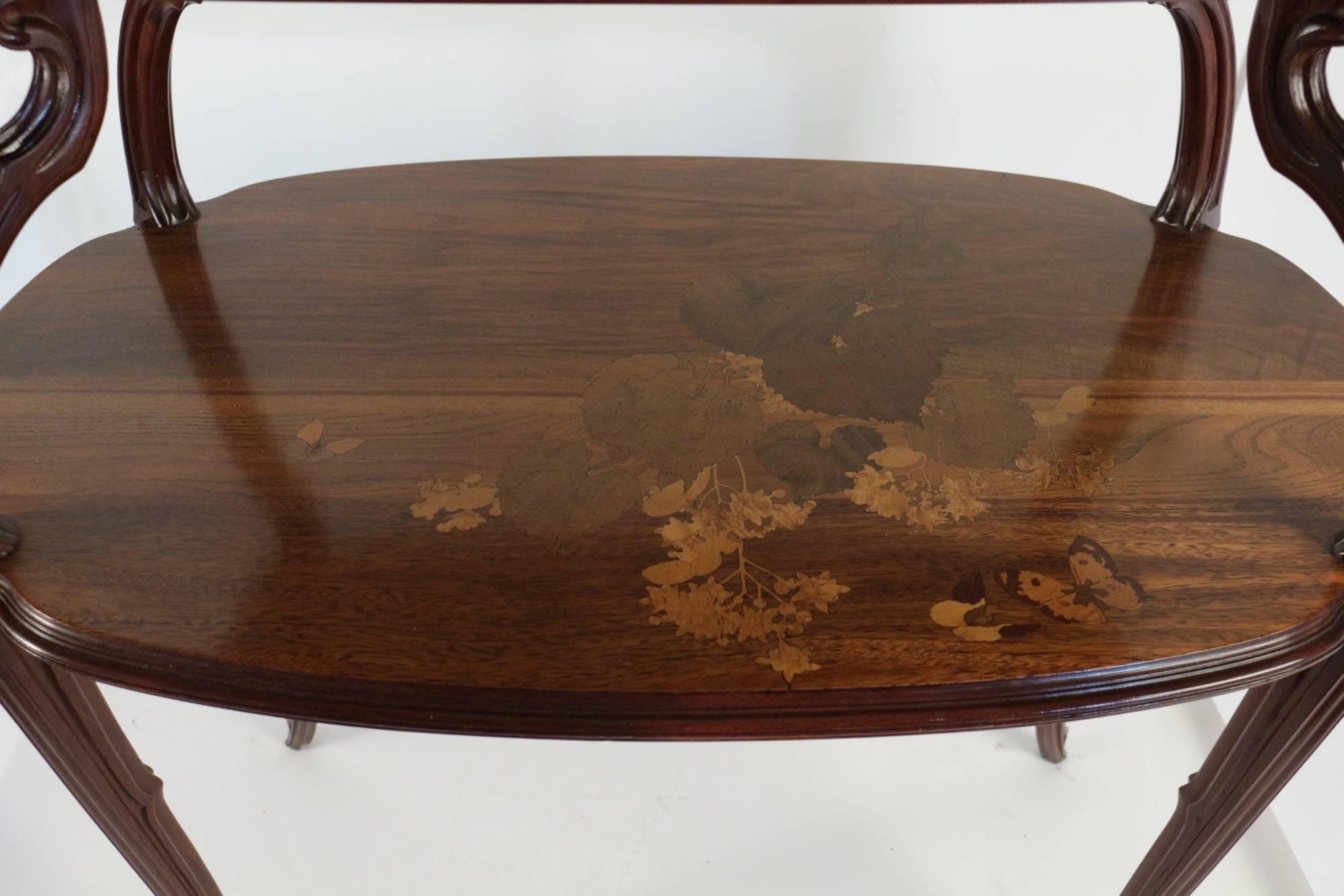 Art Nouveau Emile Galle Carved and Marquetry Side Table, circa 1900