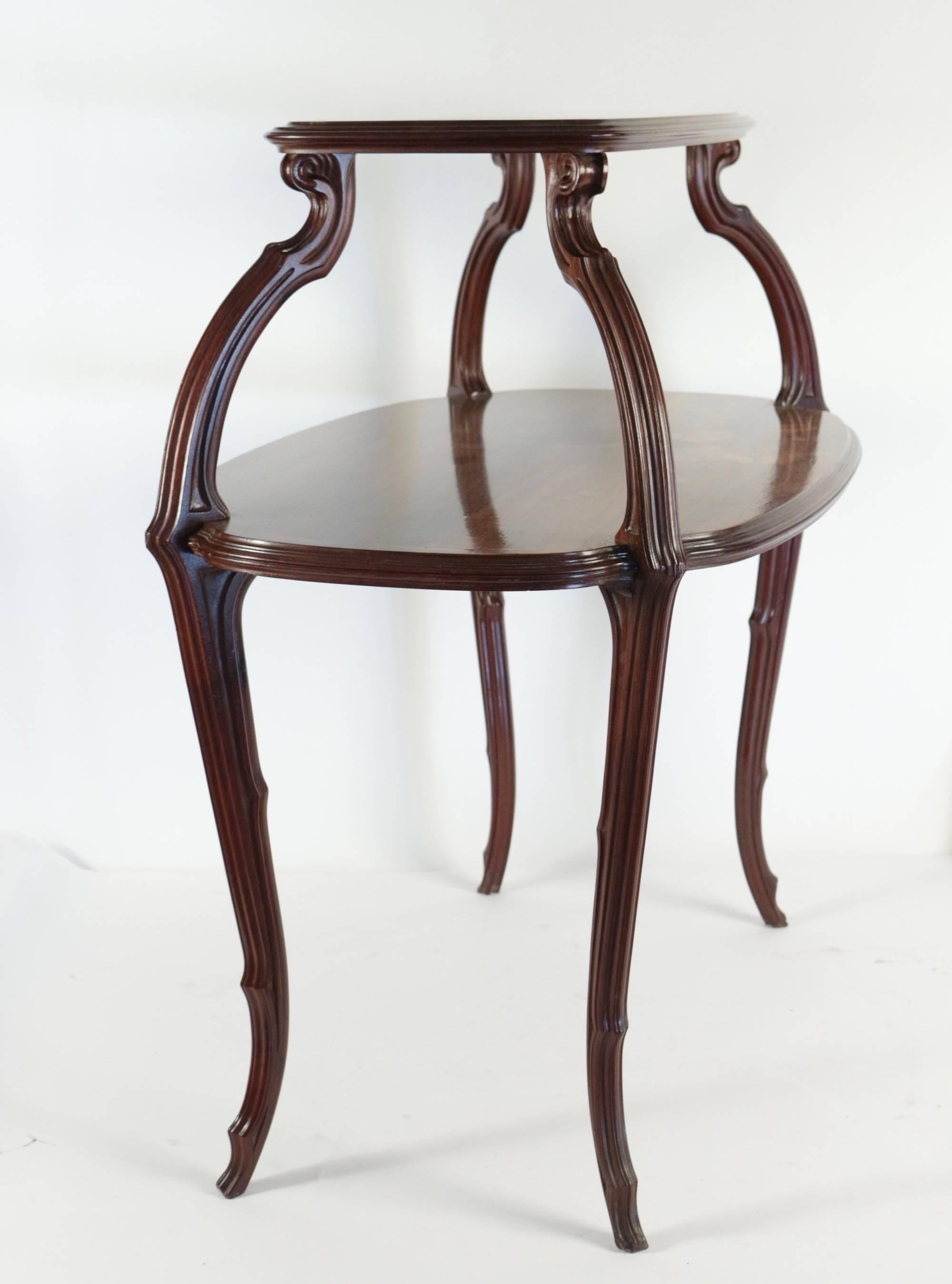 French Emile Galle Carved and Marquetry Side Table, circa 1900