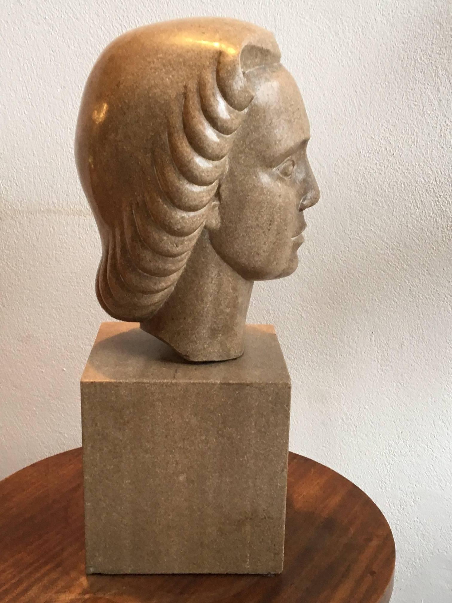 Mid-20th Century Art Deco Direct Carved Stone Sculpture by Germaine Cochet Ploncard, circa 1930 For Sale
