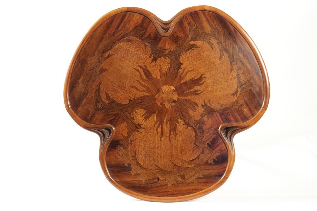 Art Nouveau Walnut Carved and Marquetry Gueridon by Louis Majorelle, circa 1900