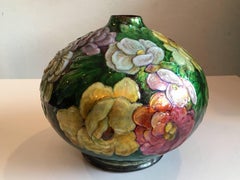 Camille Fauré Enameled Copper Vase with Floral Decoration, circa 1945
