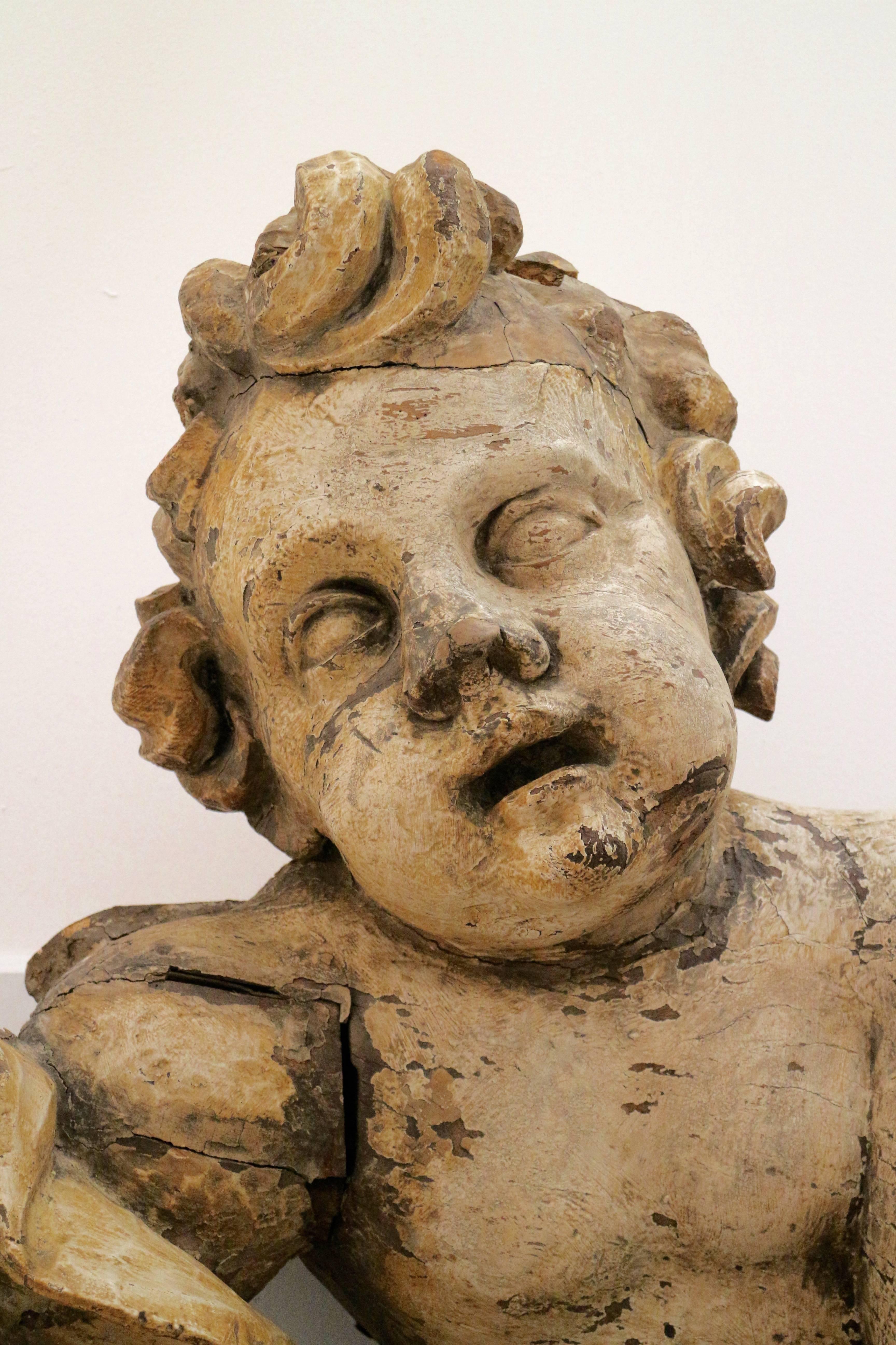 Painted Very Large Italian Baroque Angel, 17th Century For Sale